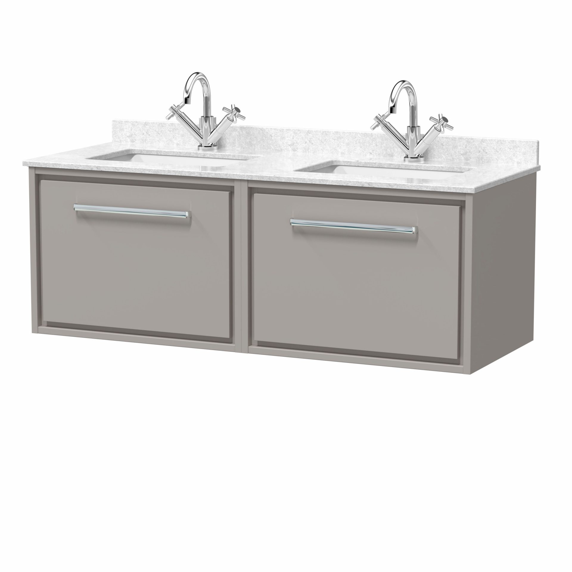 Hudson Reed Lille 1200mm 2 Drawer Wall Hung Vanity Unit & Double Basin – Pebble Grey