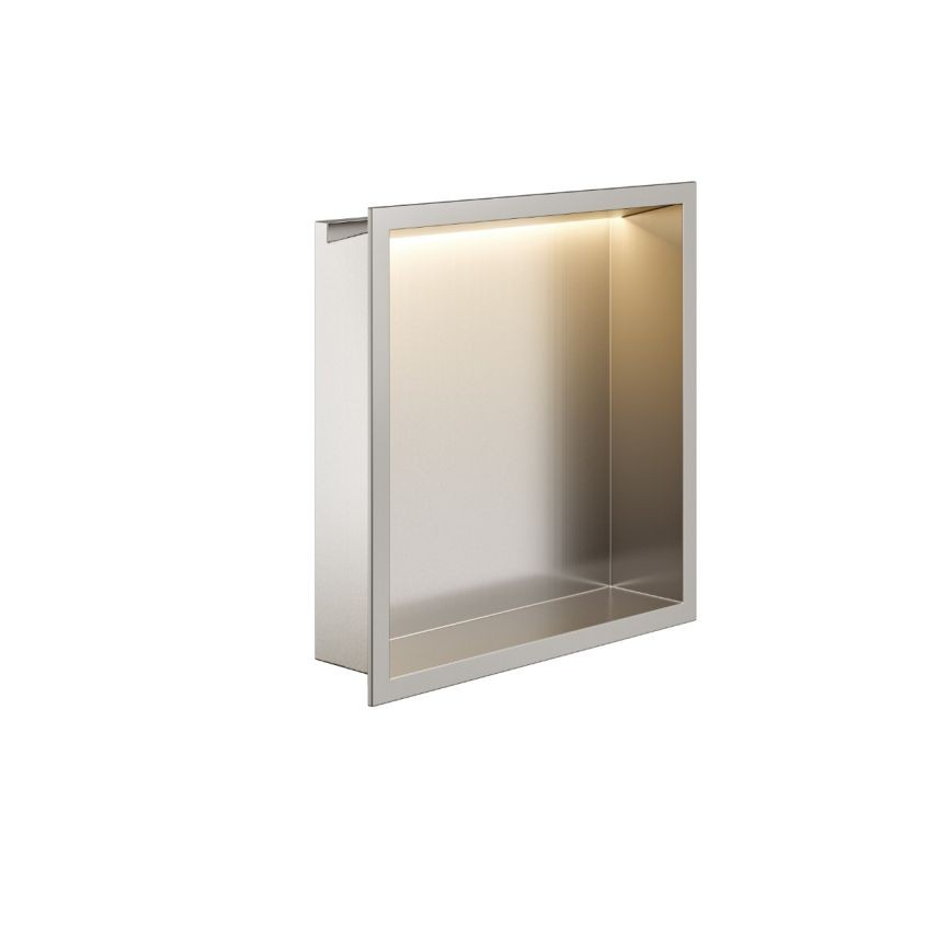 MyLife Square Shower Niche with LED Strip 300x300mm – Brushed Stainless Steel