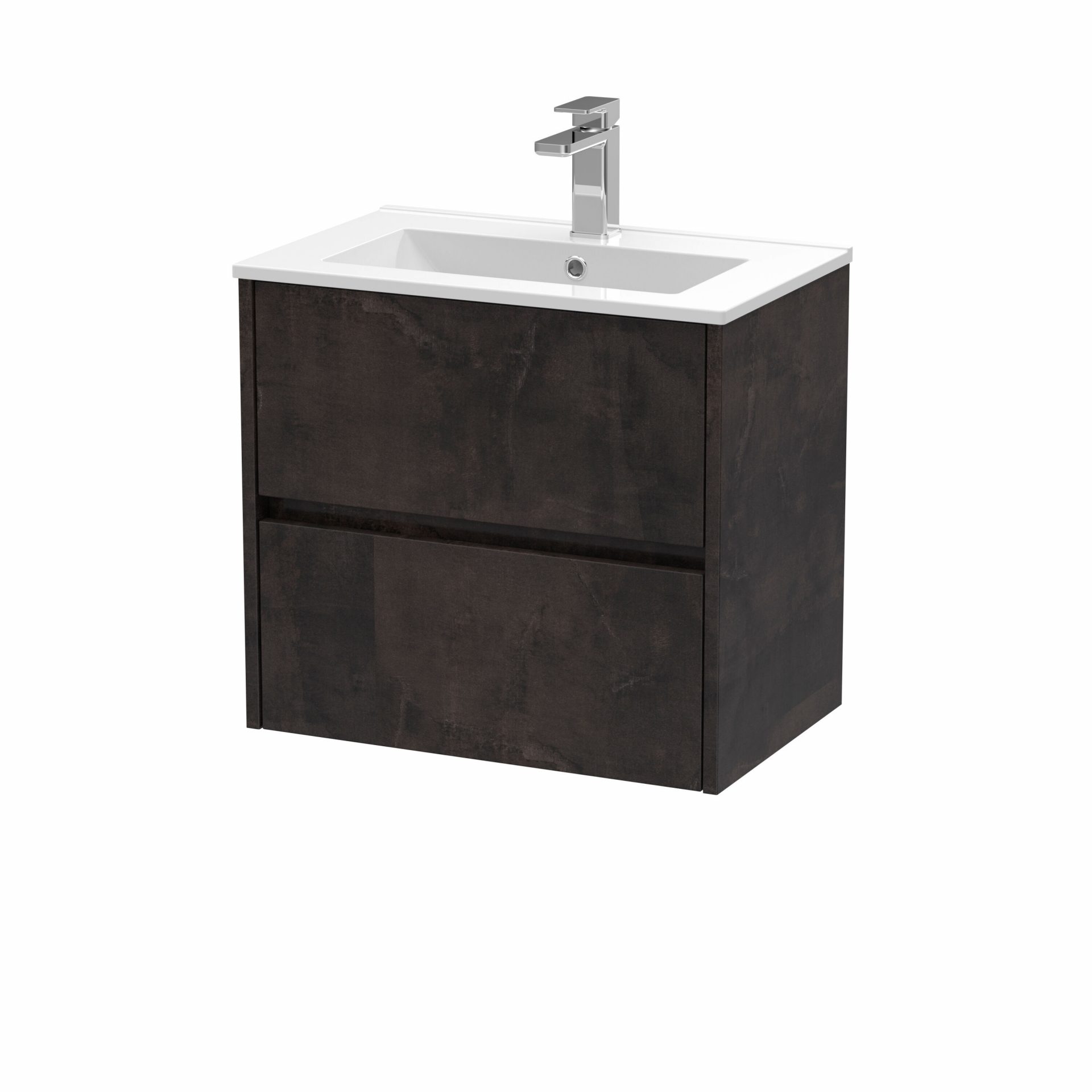 Nuie Havana 600mm 2 Drawer Wall Hung Unit & Minimalist Basin – Metallic Slate