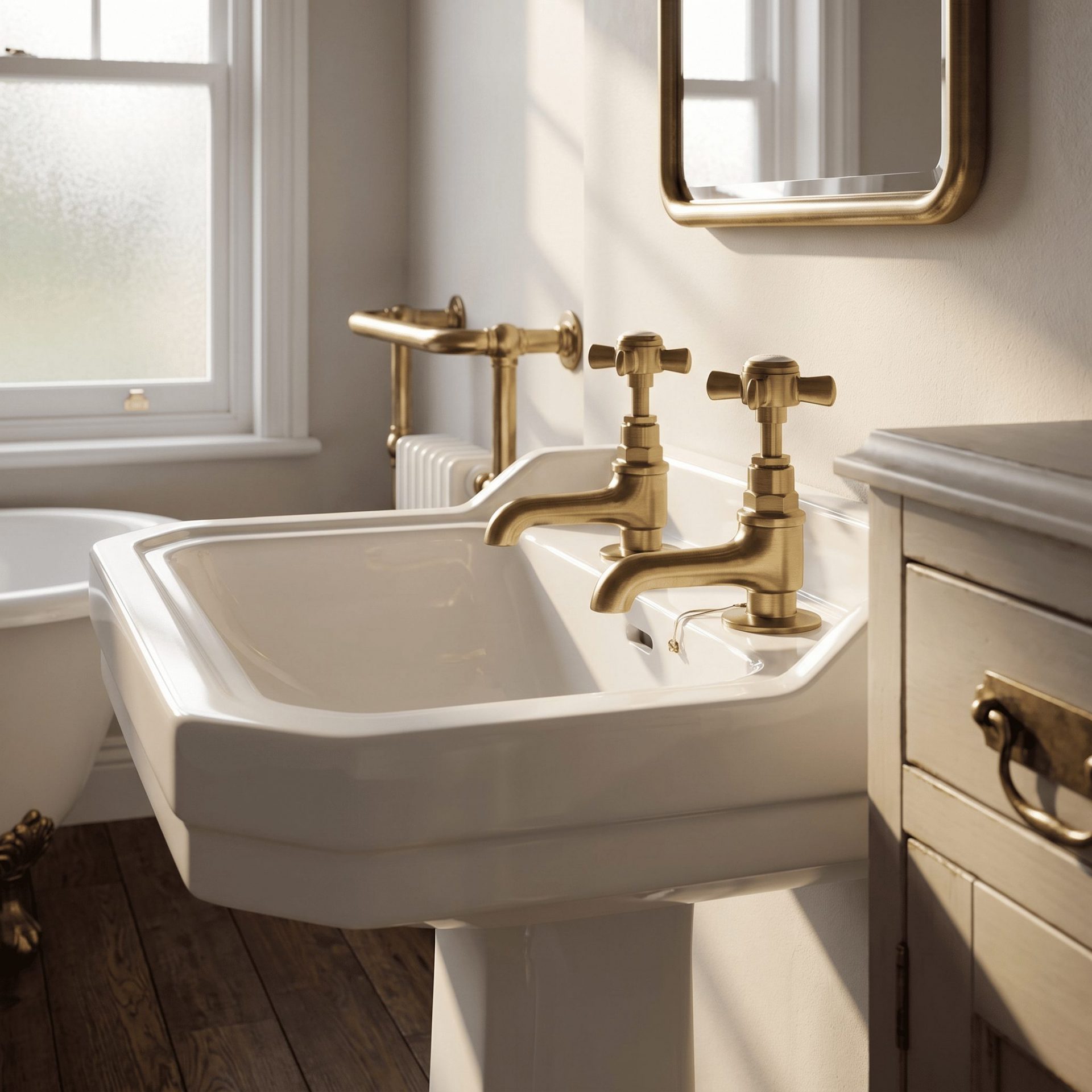 Nuie Beaumont Traditional Basin Taps – Brushed Brass