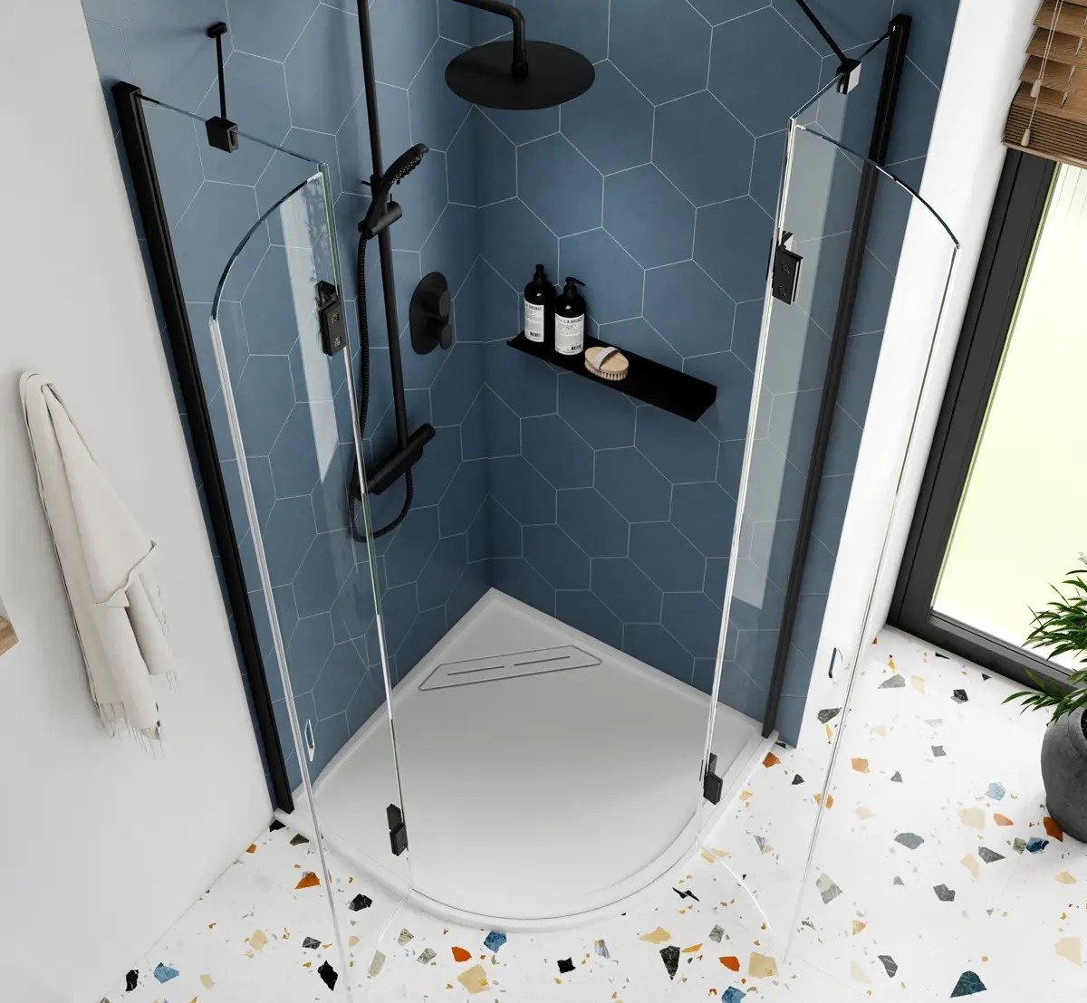 Kudos Pinnacle8 Level Access Hinged Quadrant Door Shower Enclosure – Matt Black