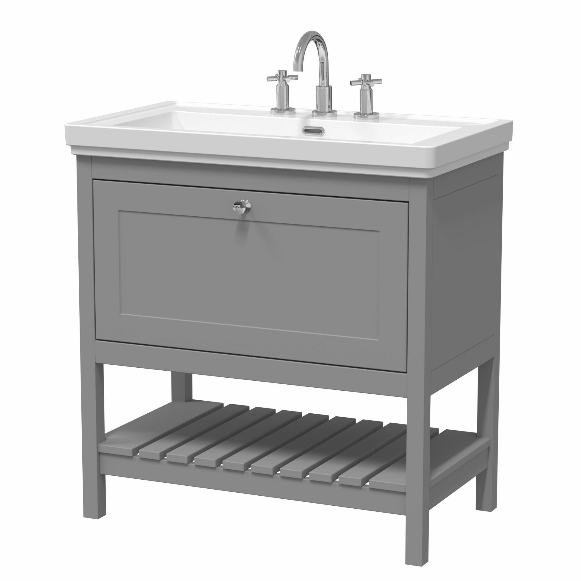 Old London Bexley 800mm 1 Drawer Floor Standing Vanity Unit & Basin – Cool Grey
