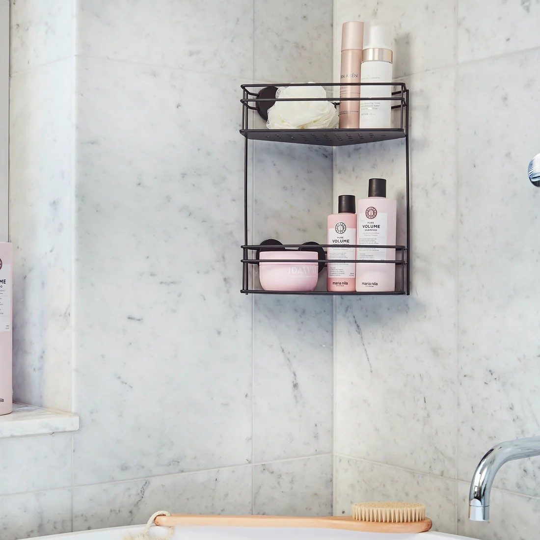 Smedbo Beslagsboden Self-adhesive Double Corner Shower Basket – Black