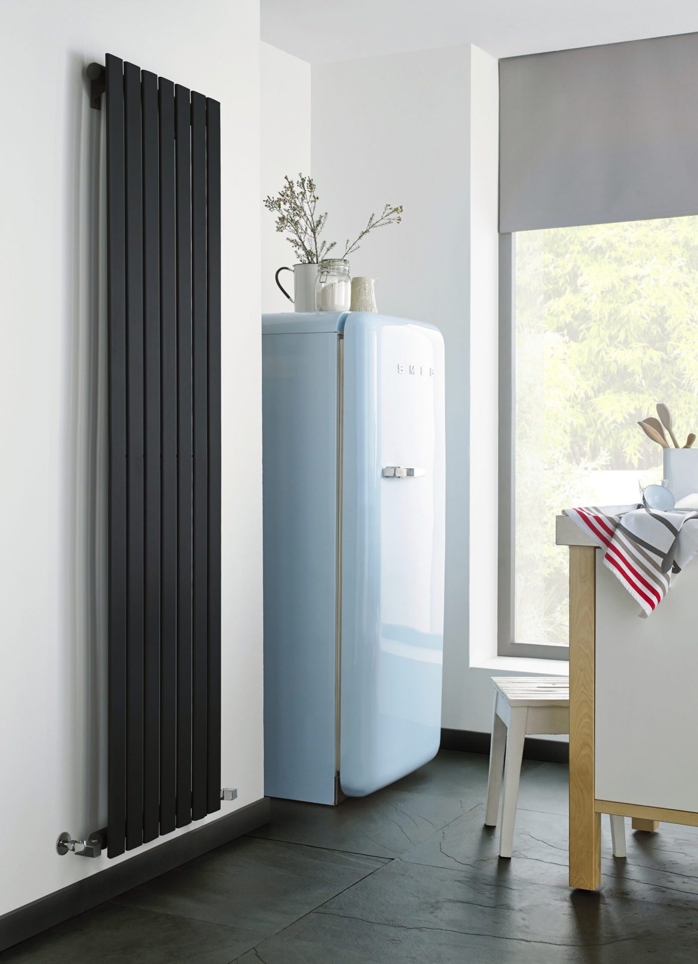 Kartell Designer Boston Vertical Single Mild Steel Radiator – Matt Black
