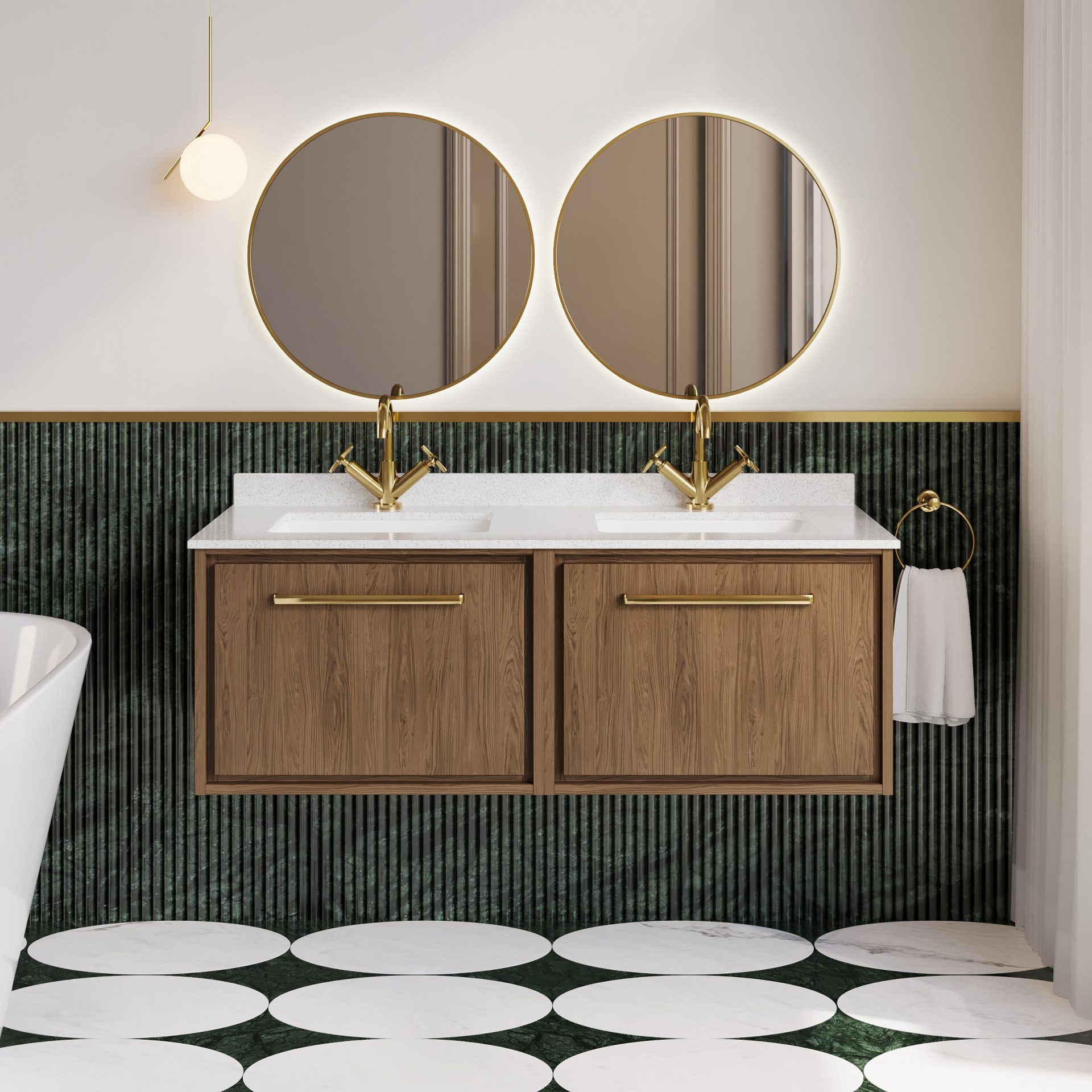 Hudson Reed Lille 1200mm 2 Drawer Wall Hung Vanity Unit & Double Basin – Antique Oak