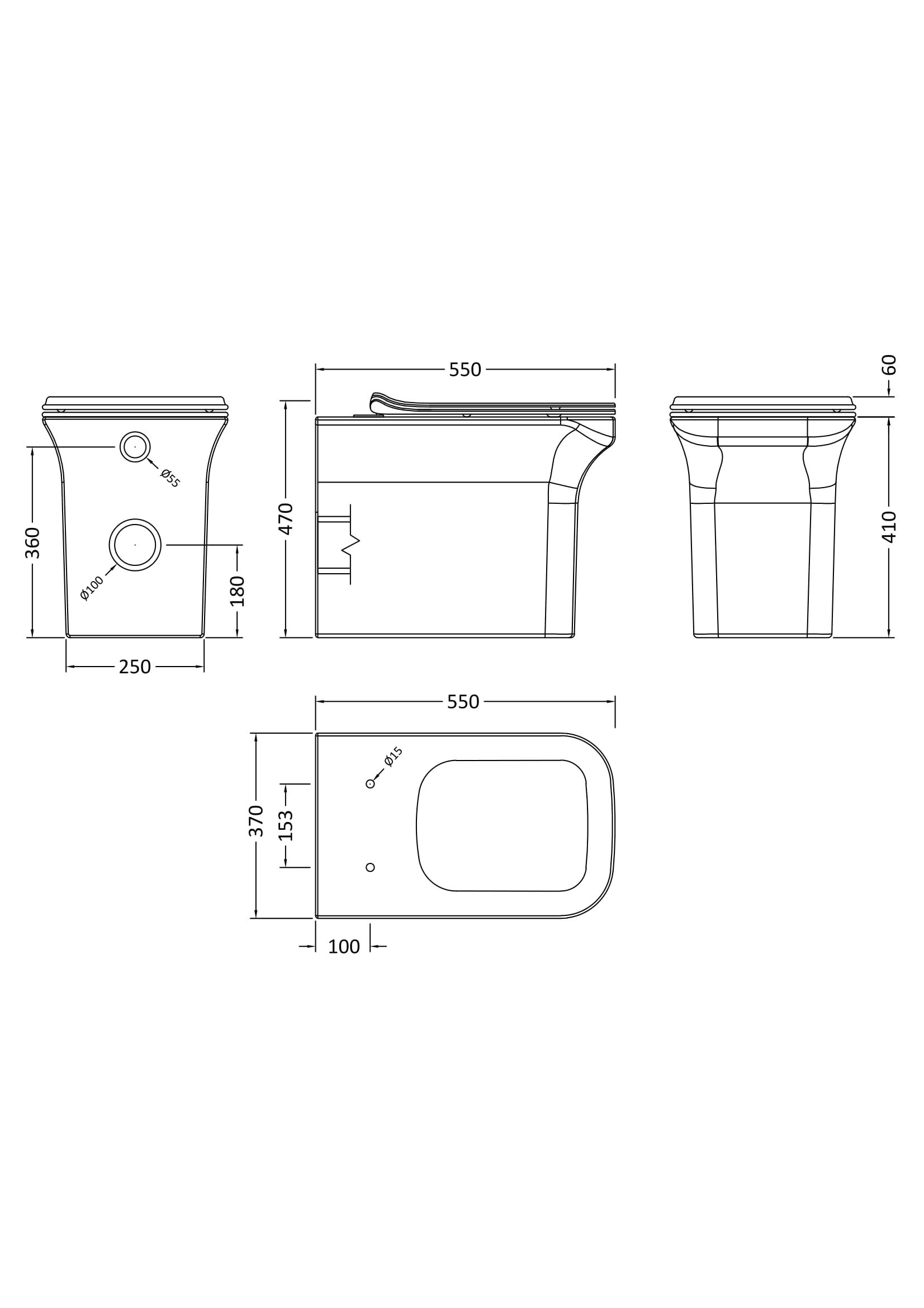 Nuie Lux Rimless Square Back to Wall Pan & Soft Close Seat
