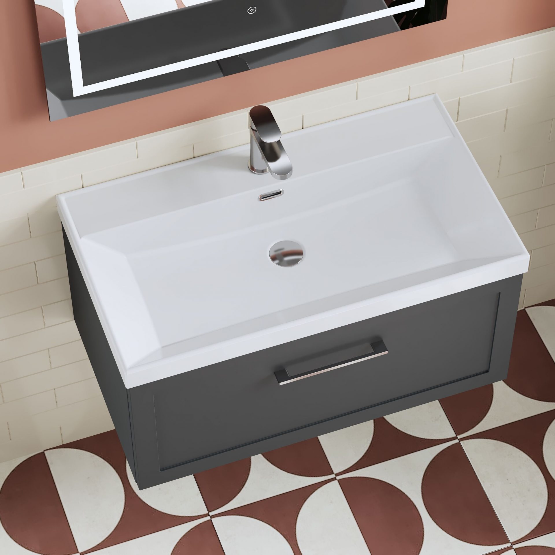 Nuie Lux Larck 800mm 1 Drawer Wall Hung Vanity Unit – Soft Black
