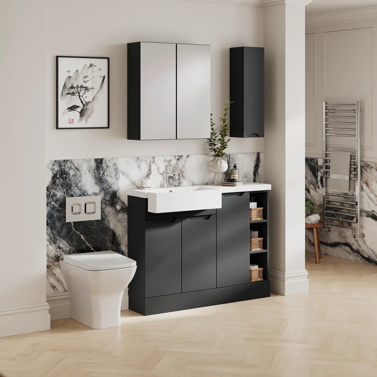 Nuie Lux Loave 600mm 2 Drawer Standard Floorstanding Unit – Soft Black