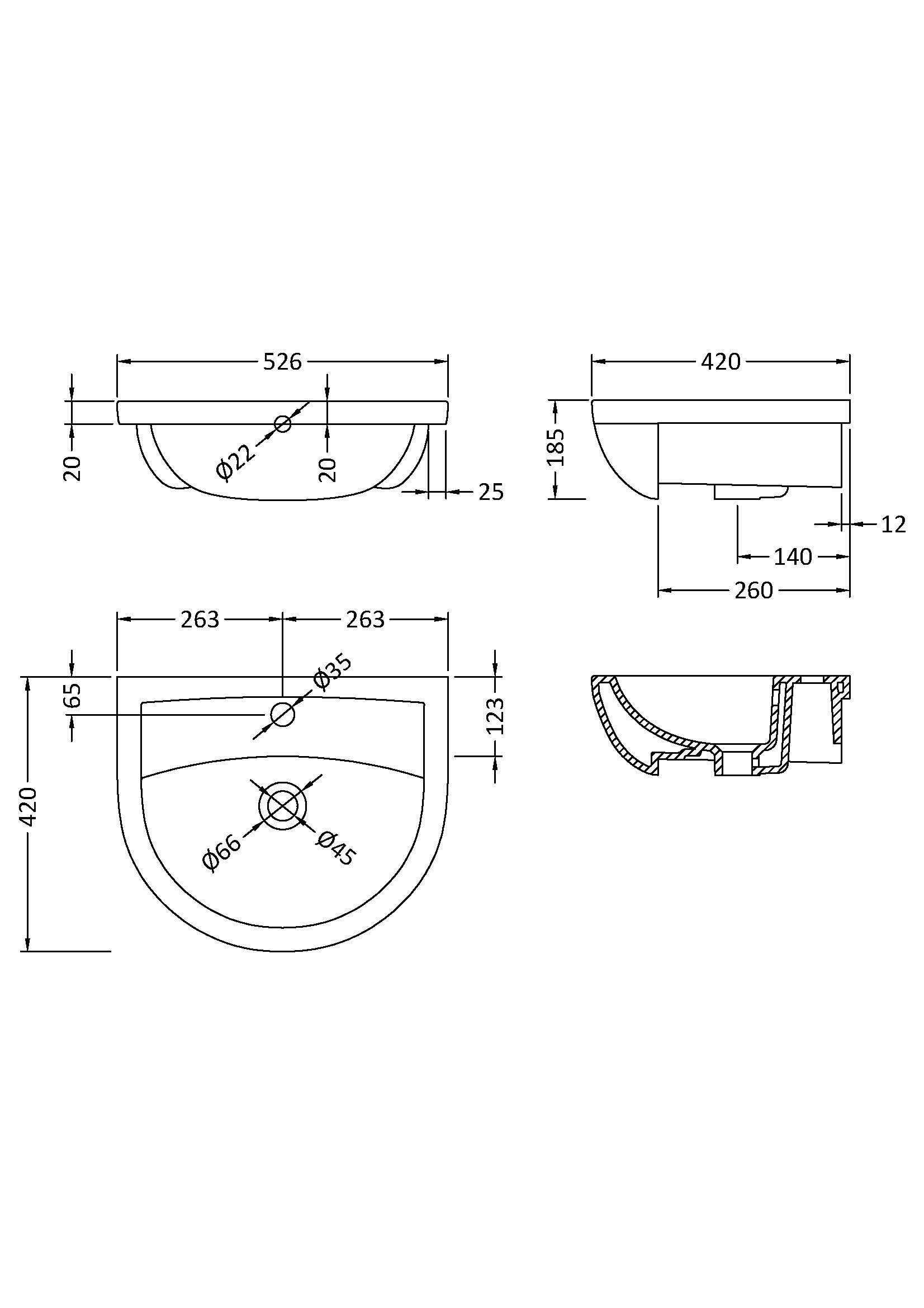 Nuie Lux 1TH 520mm Ceramic Round Semi-Recessed Basin