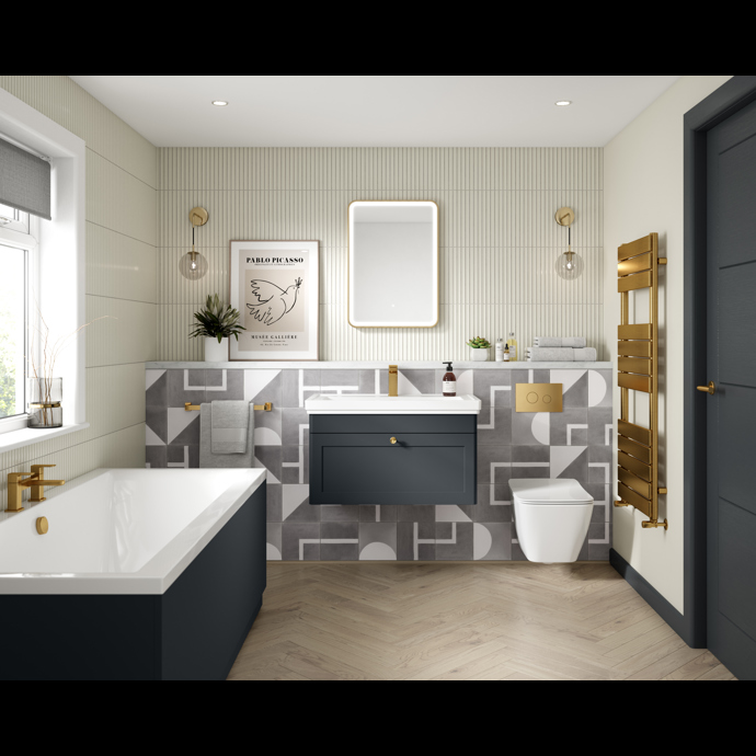 Nuie Classique 600mm 1 Drawer Wall Hung Vanity Unit & 1TH Fireclay Basin – Soft Black