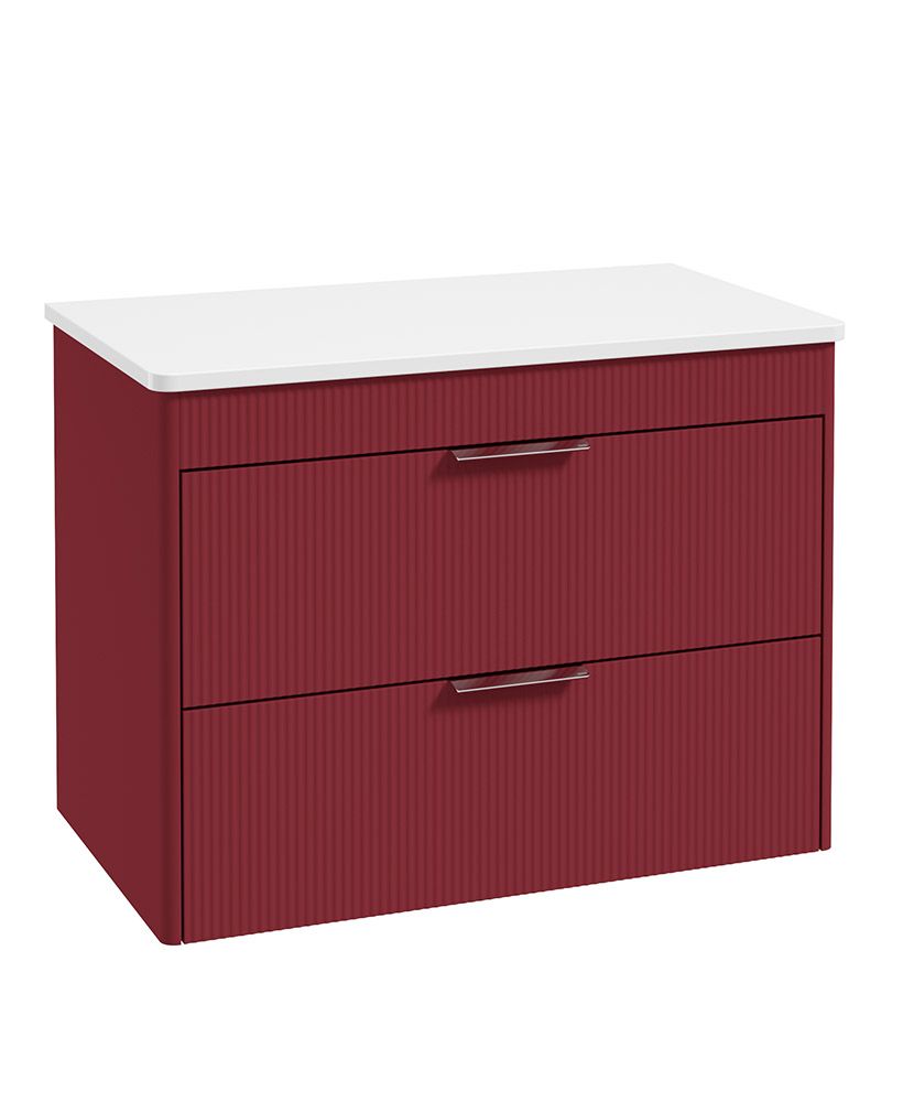 Sonas Reed 800mm 2 Drawer Countertop Wall Hung Unit with Optional Basin – Matt Ruby Fern