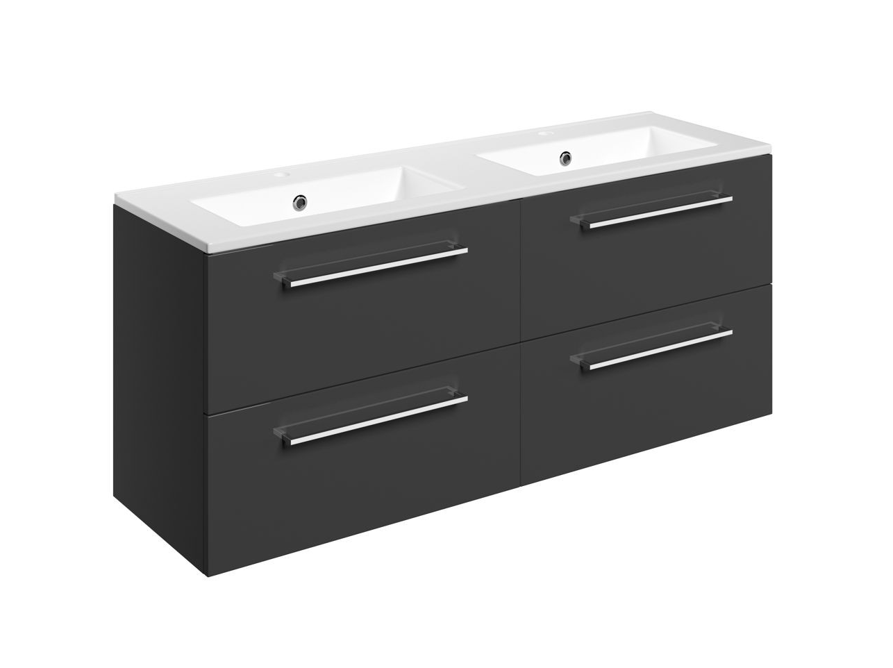 MyBathrooms Otley 1210mm 4 Drawer Wall Hung Unit & 2TH Thin Edge Basin – Anthracite Gloss