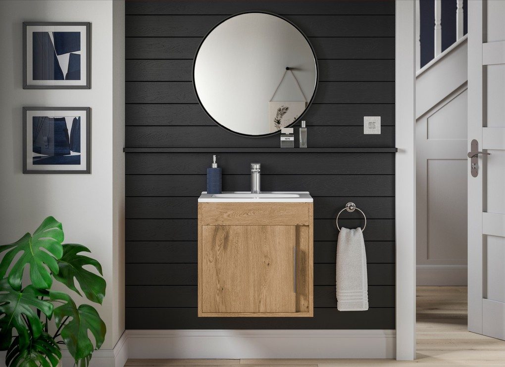 MyBathrooms Volini 510mm 1 Door Wall Hung Unit & Basin – Seville Oak