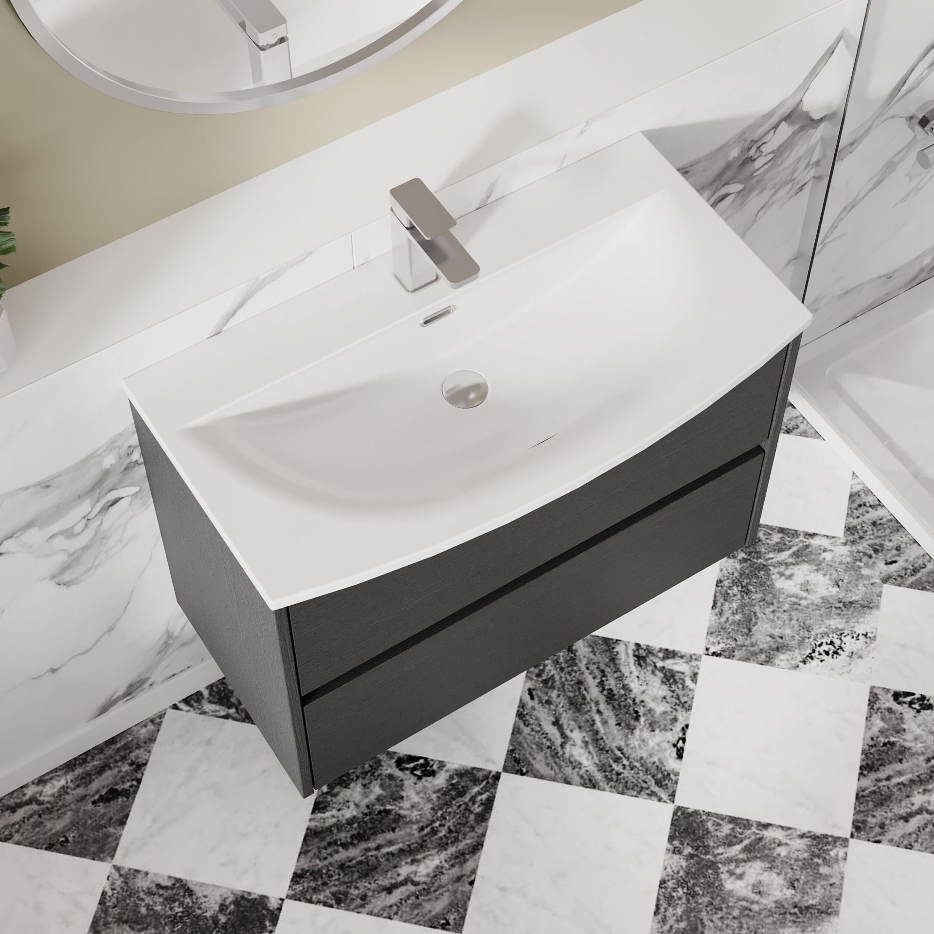 Nuie Havana 800mm 2 Drawer Wall Hung Unit & Curved Basin – Graphite Grey