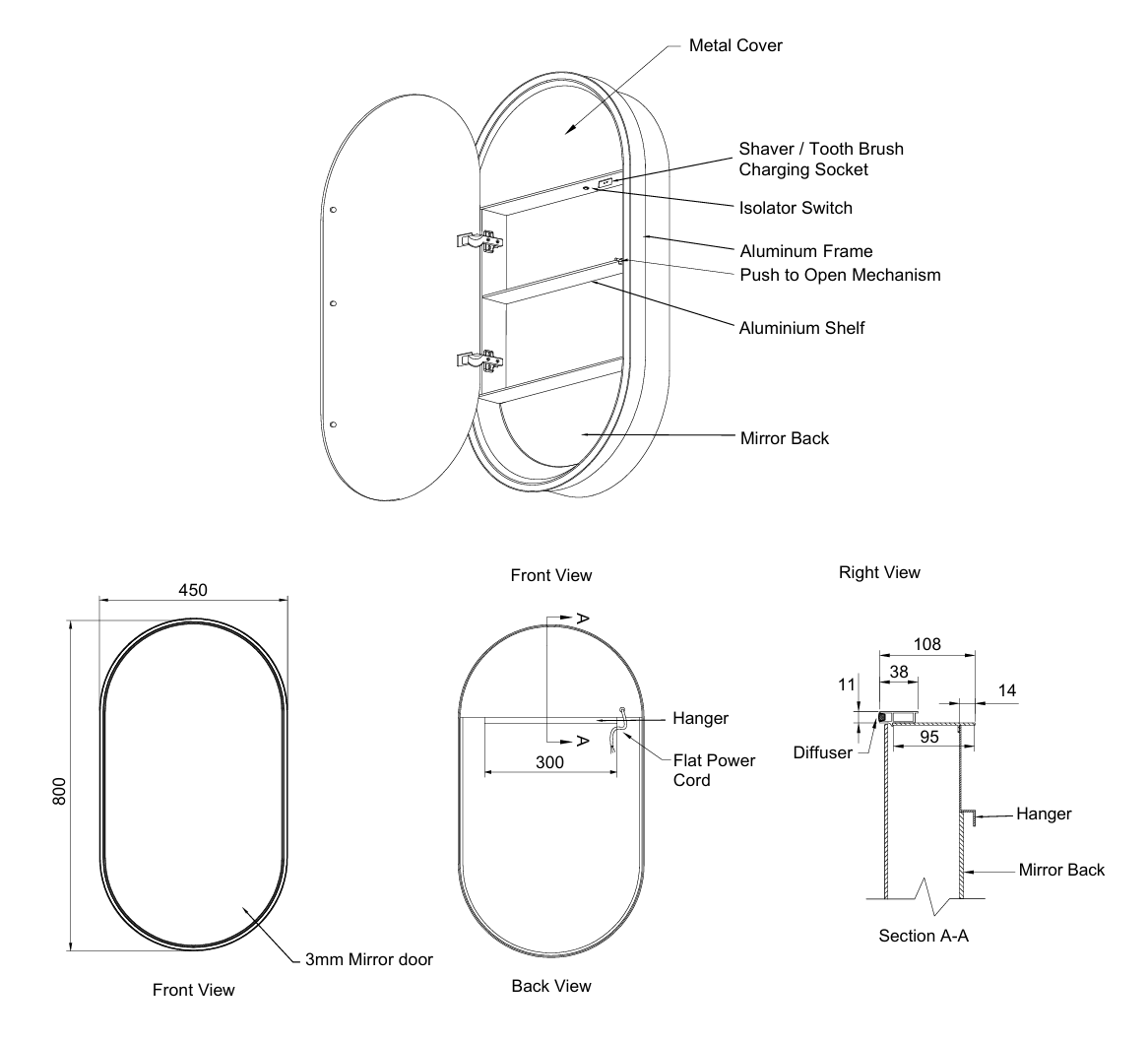MyStyle Nia 45 LED Mirror Cabinet – Matt Black