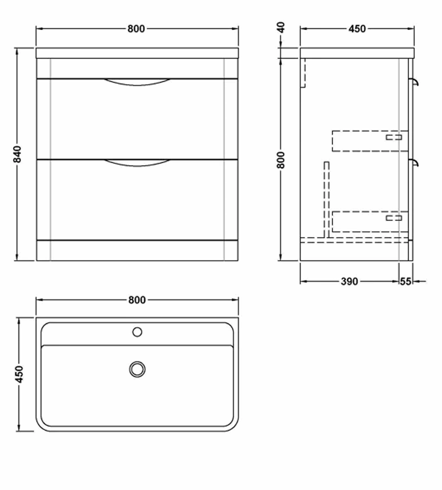 Nuie Parade 800mm 2 Drawer Floorstanding Vanity Unit & Polymarble Basin – Satin Green