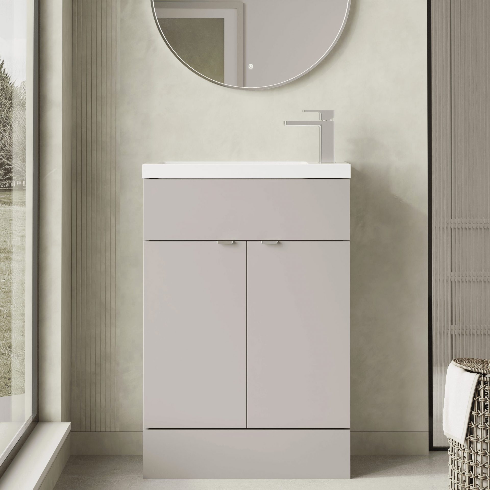 Hudson Reed Fusion Slimline 600mm 2 Door Floor Standing Vanity Unit – Pebble Grey