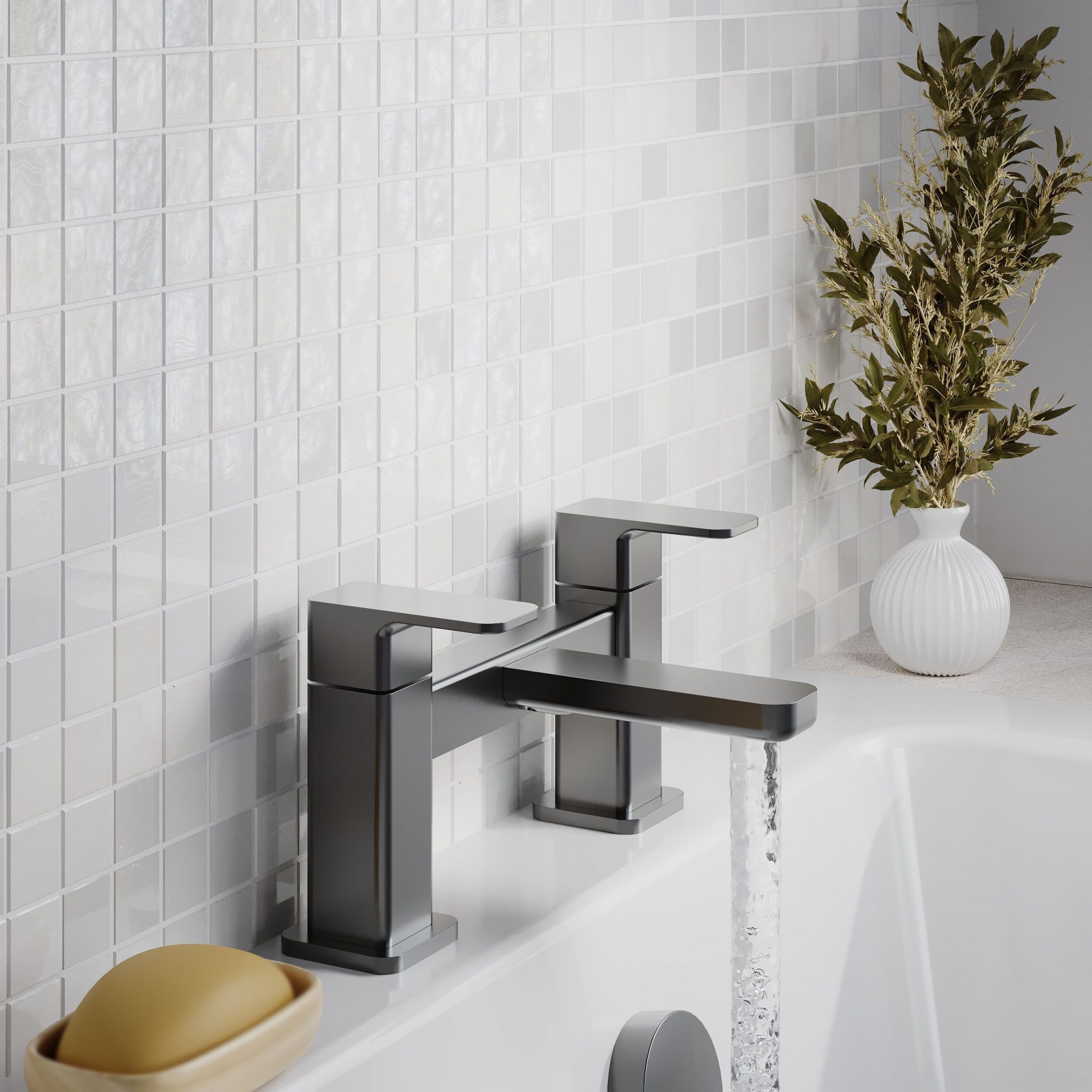 Nuie Windon Deck Mounted Bath Filler – Brushed Pewter