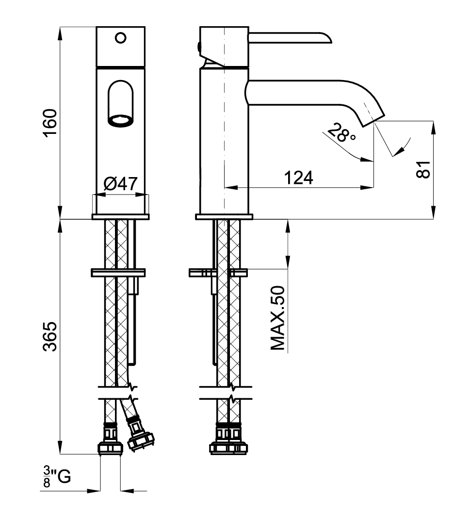 Porcelanosa Noken Round Single Lever Basin Mixer – Black