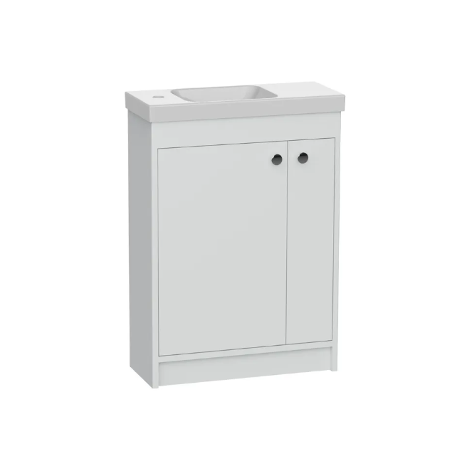 R2 Klein 600mm 2 Door Freestanding Vanity Unit & Basin – Gloss White