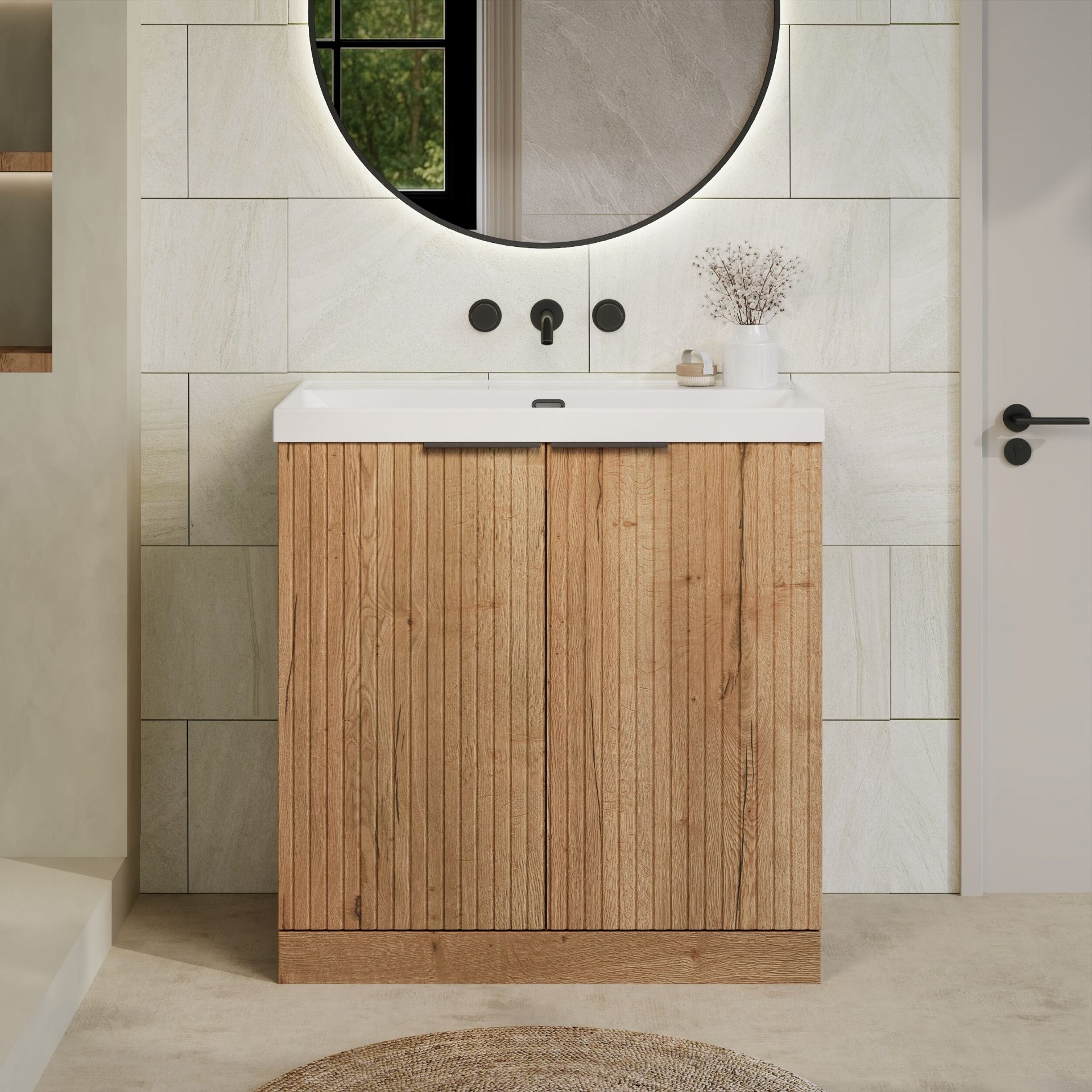 Nuie Lux Flume 800mm 2 Door Floorstanding Vanity Unit – Autumn Oak