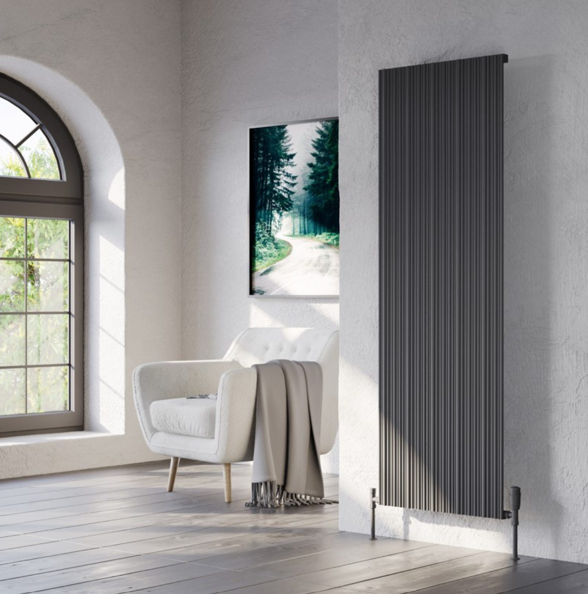Kartell Designer Quebec Vertical Single Aluminium Radiator – Matt Black