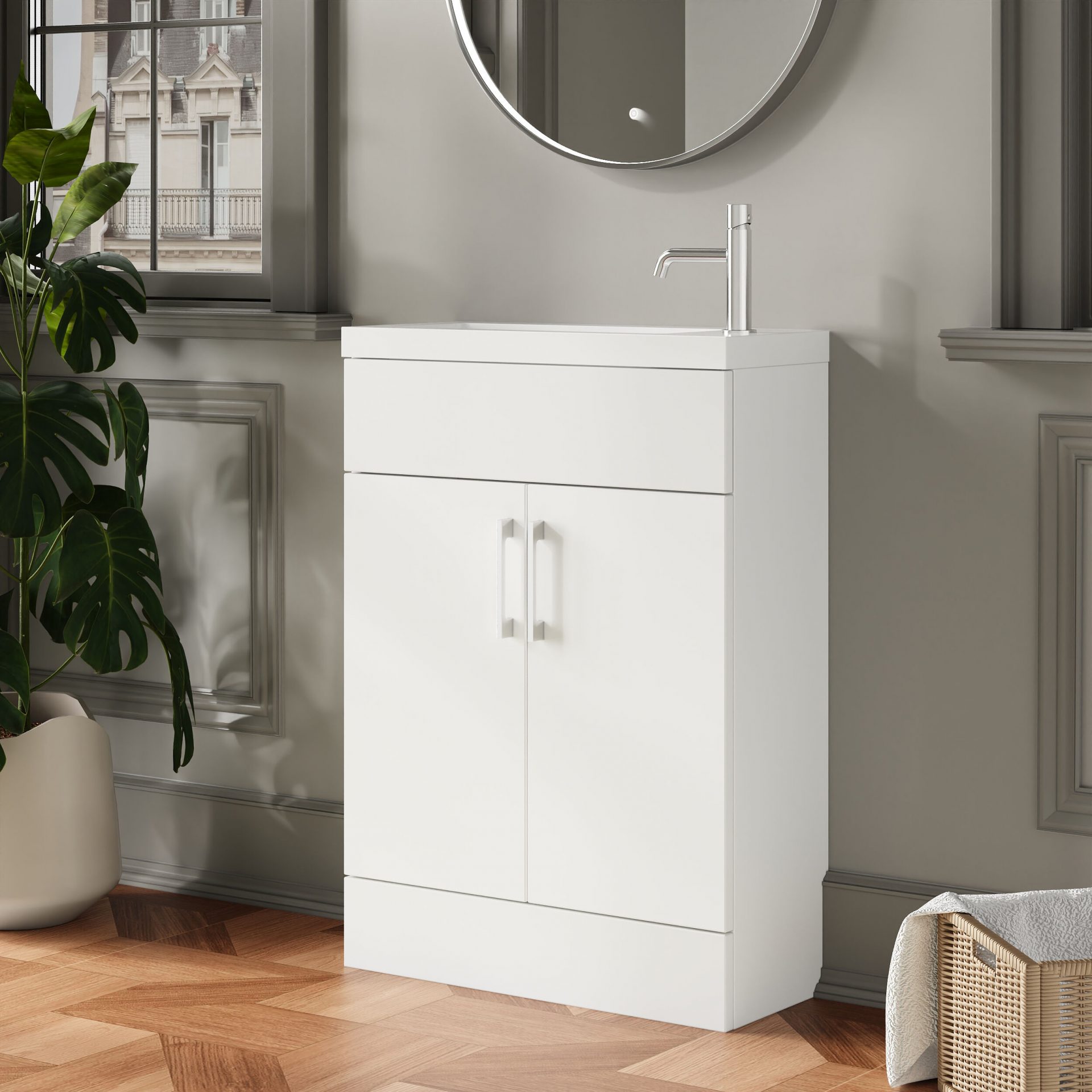 Nuie Lux Krest 600mm 2 Door Slim Floorstanding Unit – Matt White