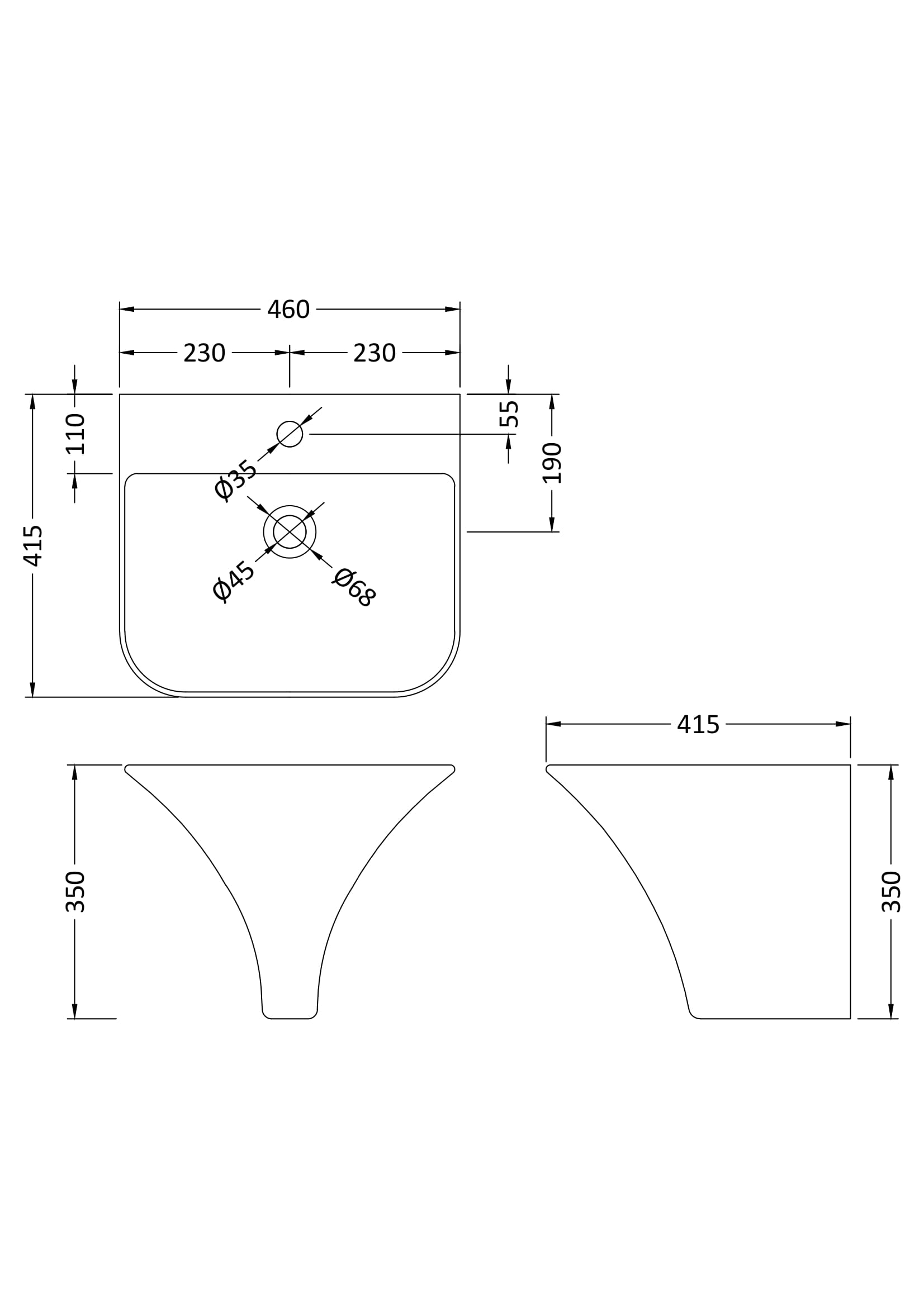 Nuie Lux Embleton 450mm 1TH Wall Hung Basin