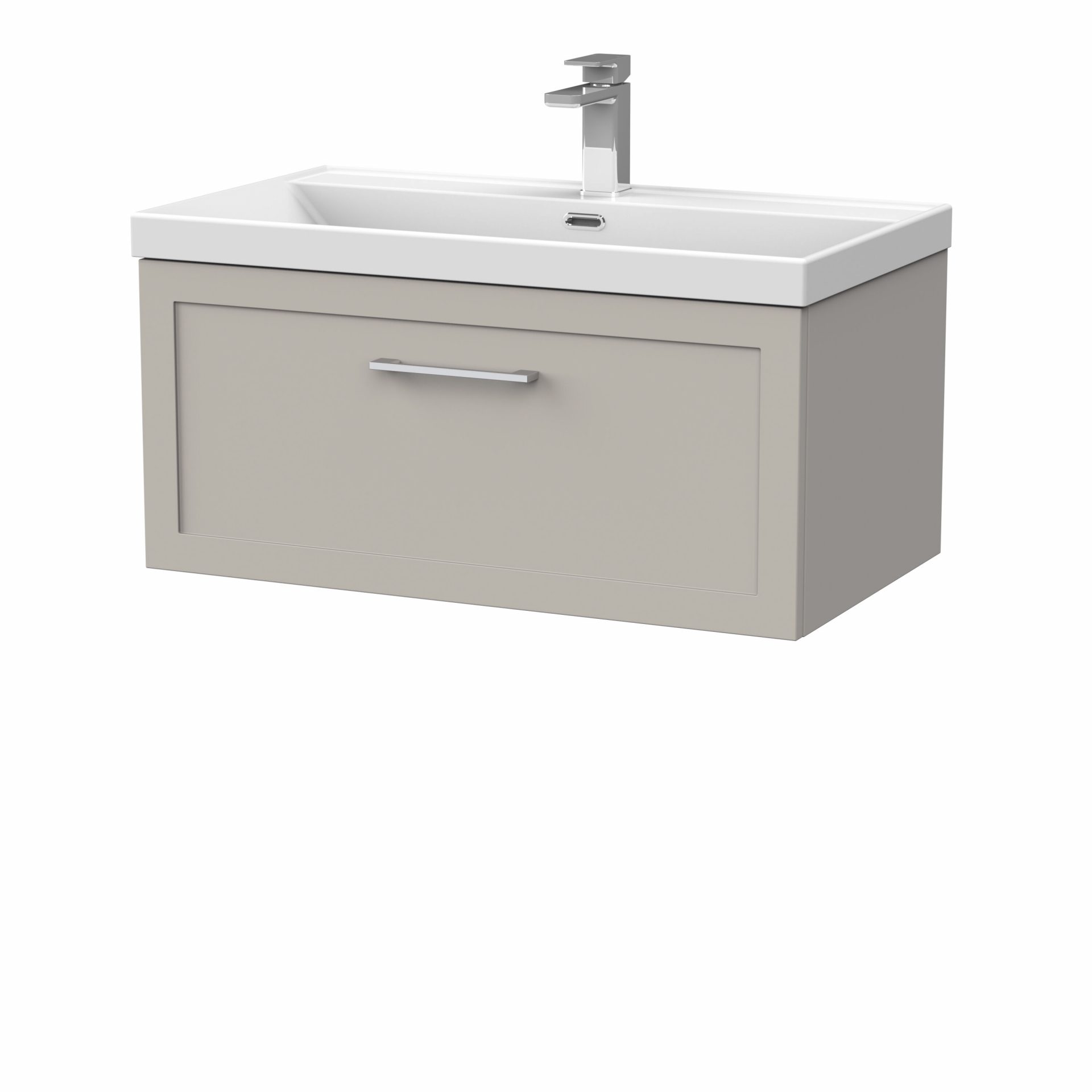 Nuie Lux Larck 800mm 1 Drawer Wall Hung Vanity Unit – Pebble Grey