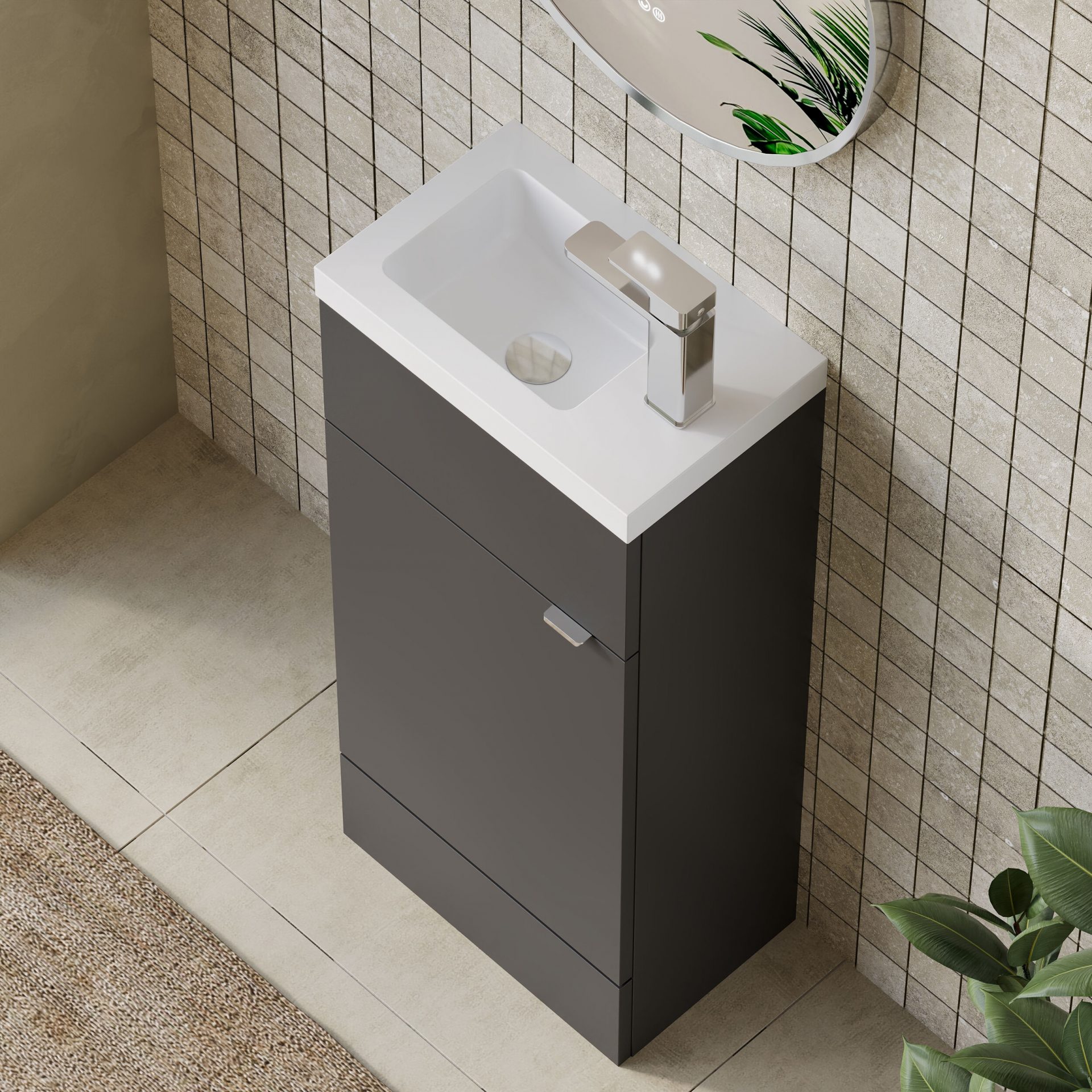 Hudson Reed Fusion Slimline 400mm 1 Door Floor Standing Vanity Unit – Gloss Grey