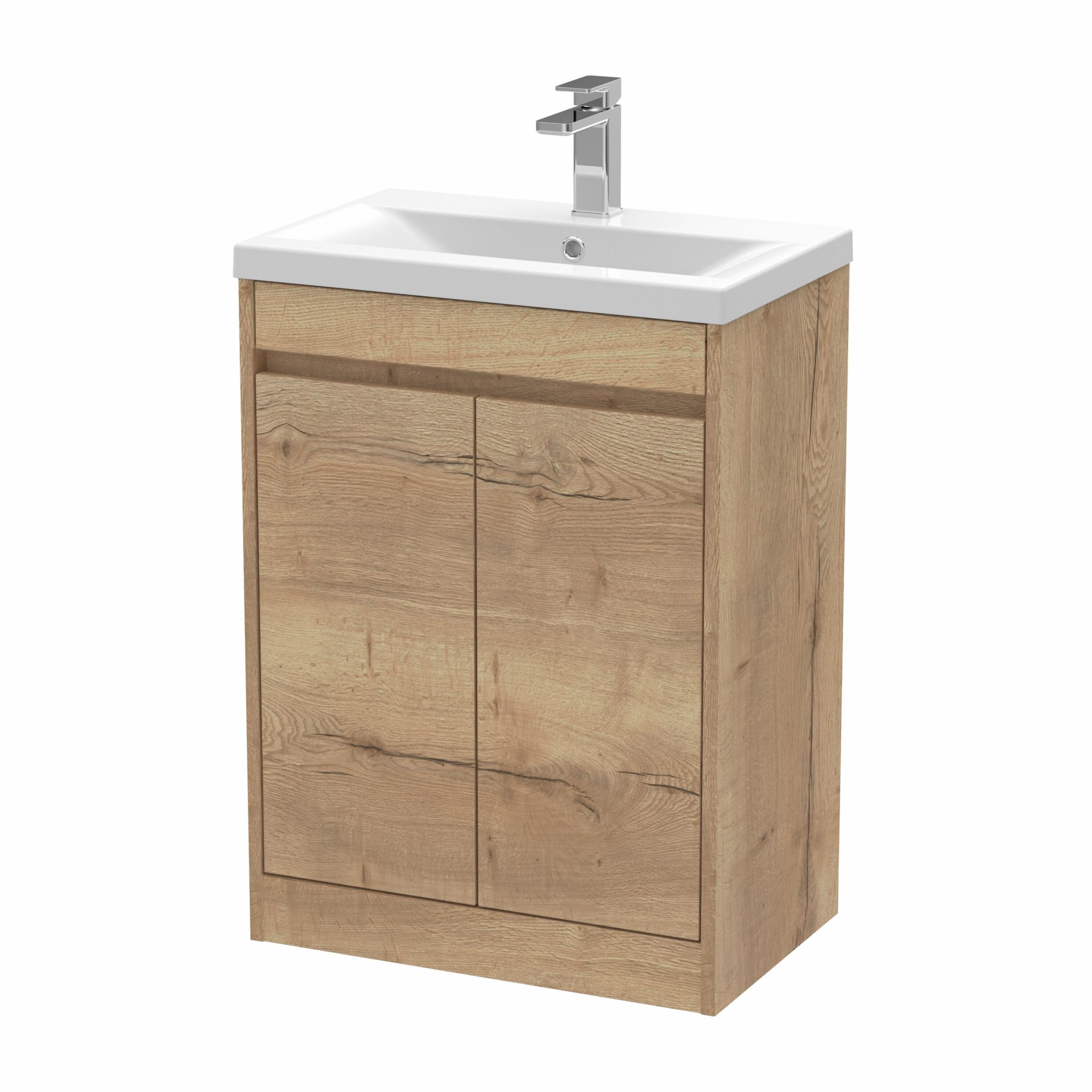 Nuie Havana 600mm 2 Door Floor Standing Unit & Mid-Edge Basin – Autumn Oak