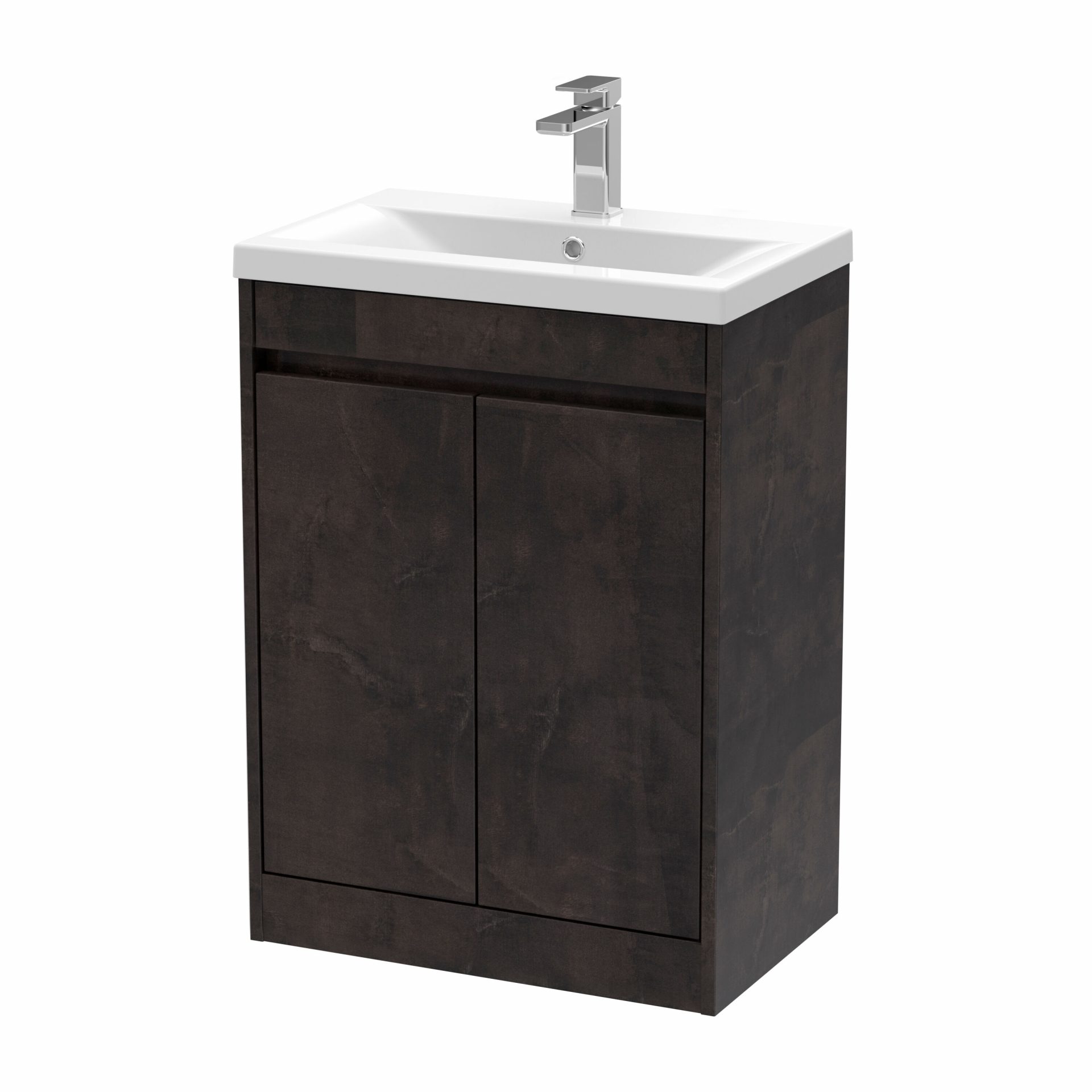 Nuie Havana 600mm 2 Door Floor Standing Unit & Mid-Edge Basin – Metallic Slate