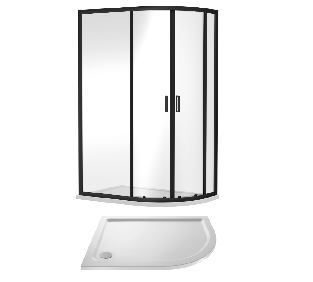 1200 x 800mm Matt Black Right Hand Offset Quadrant Shower Enclosure With White Tray