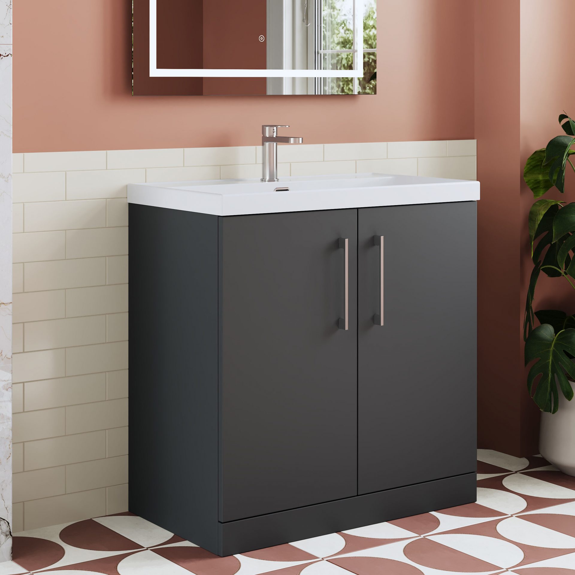 Nuie Lux Kivo 800mm 2 Door Floorstanding Vanity Unit – Soft Black