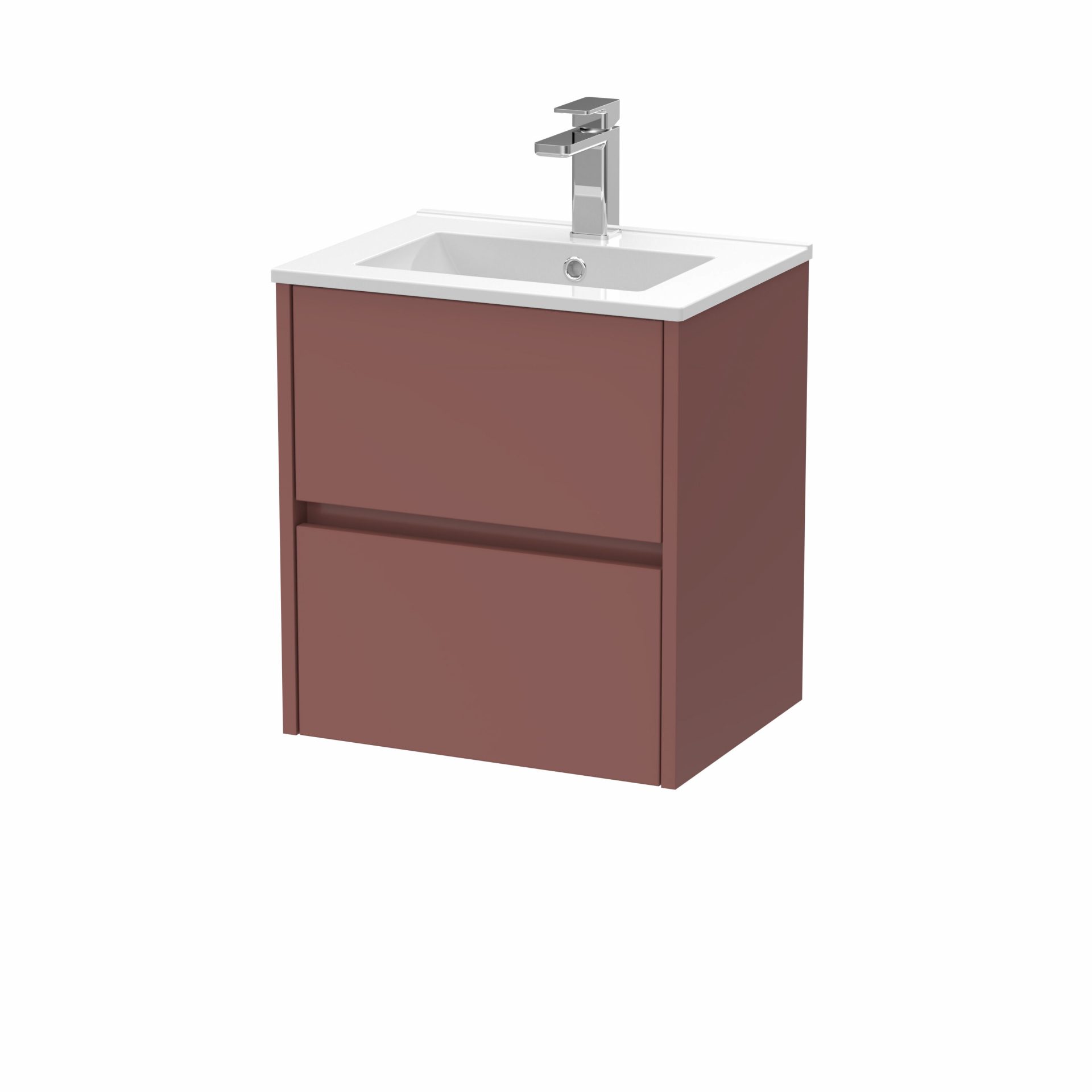Nuie Havana 500mm 2 Drawer Wall Hung Unit & Minimalist Basin – Smoked Red