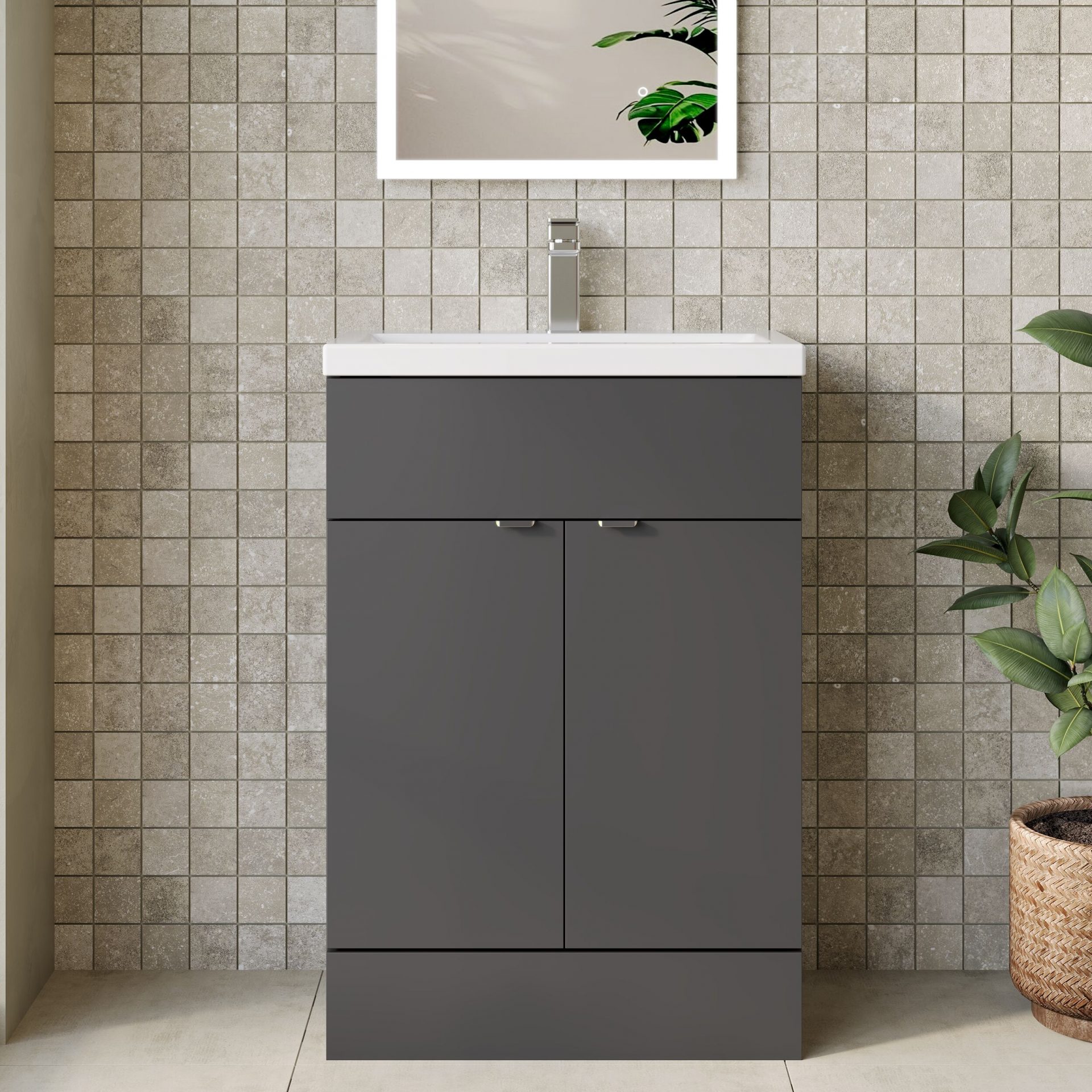 Hudson Reed Fusion Full Depth 600mm 2 Door Floor Standing Vanity Unit – Gloss Grey