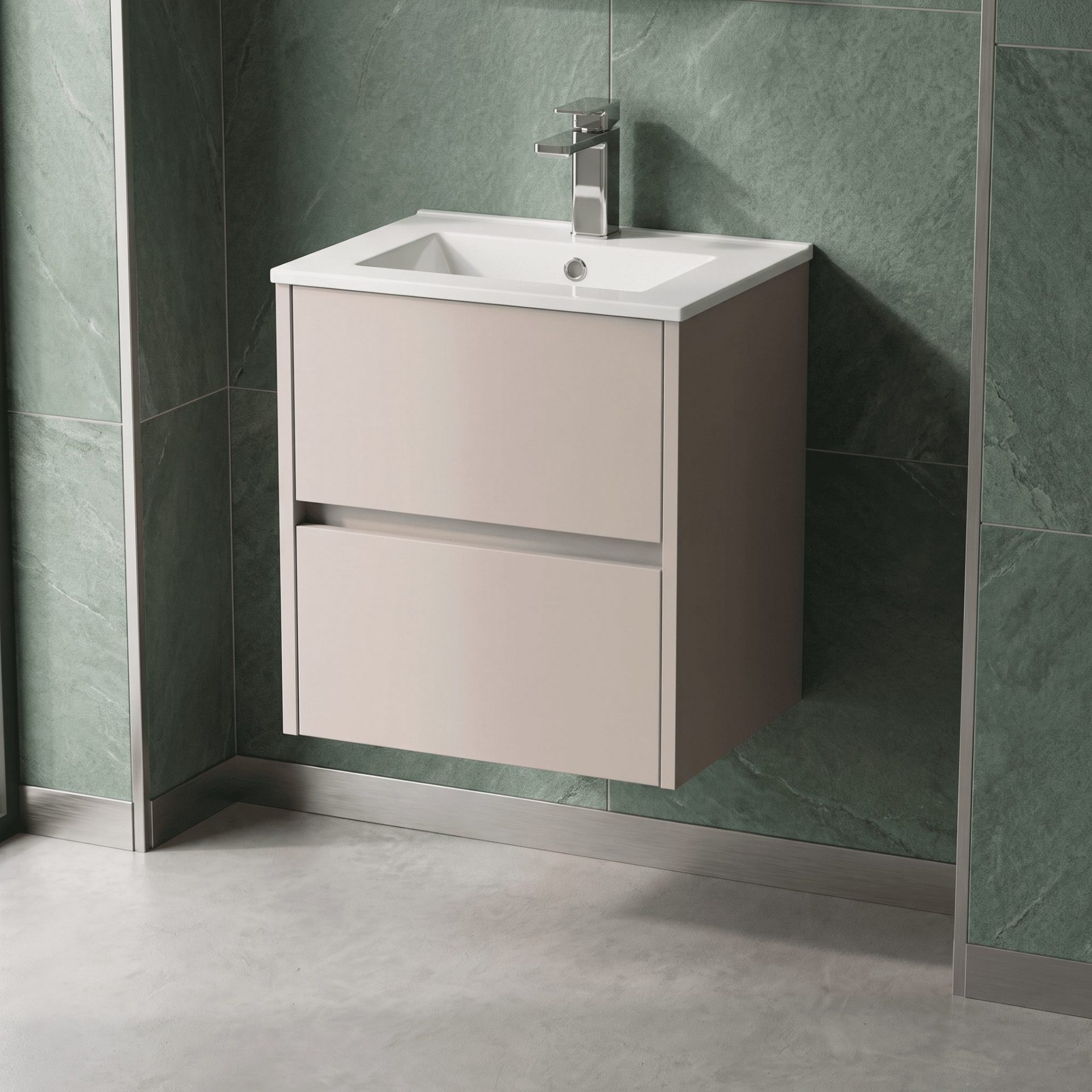 Nuie Havana 500mm 2 Drawer Wall Hung Unit & Mid Edge Basin – Soft Linen