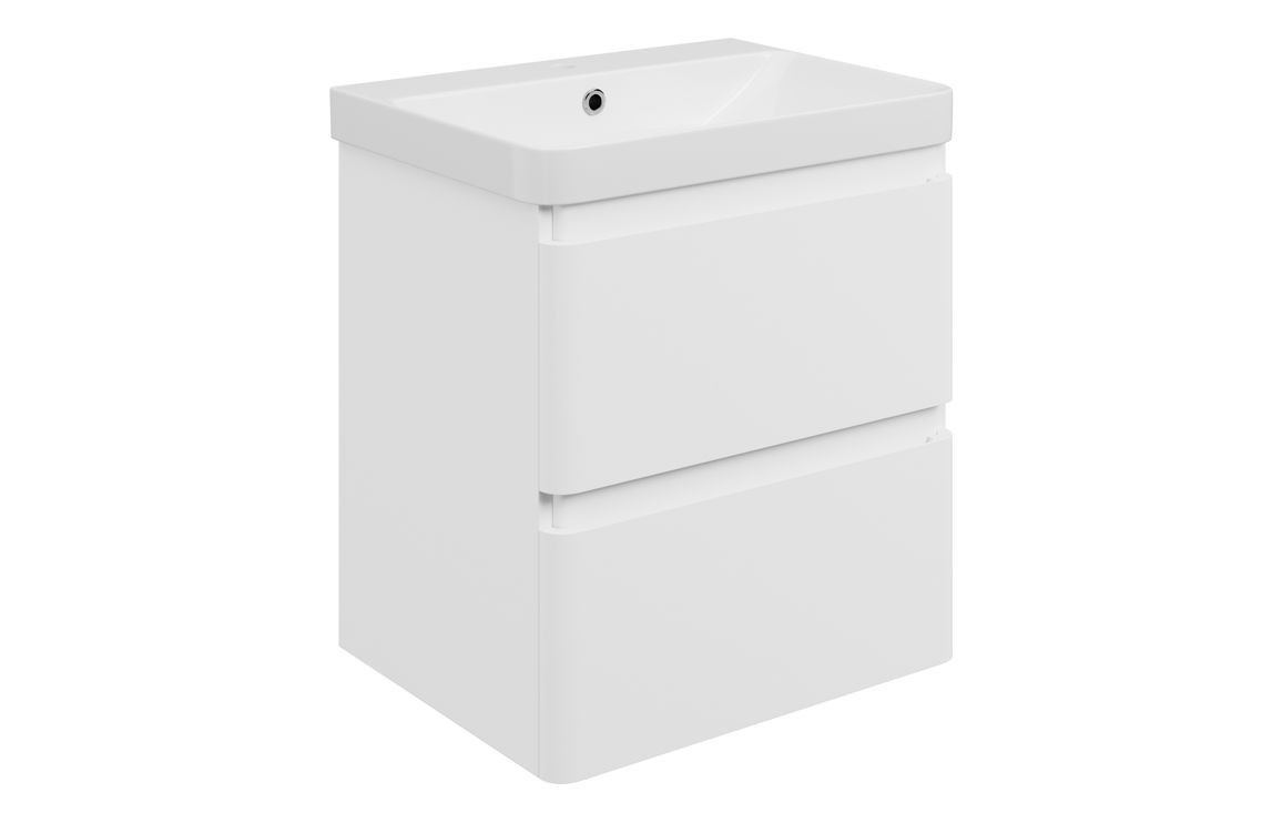 MyBathrooms Clara 605mm 2 Drawer Wall Hung Unit & 1TH Basin – Matt White
