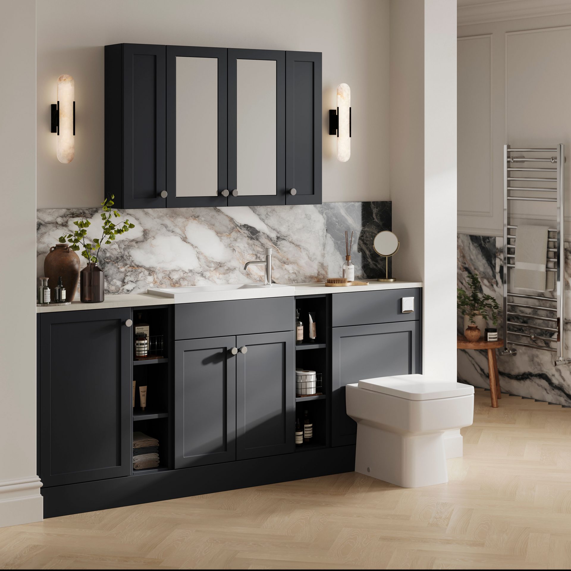 Nuie Lux Fable 600mm 2 Door Slim Floorstanding Unit – Soft Black