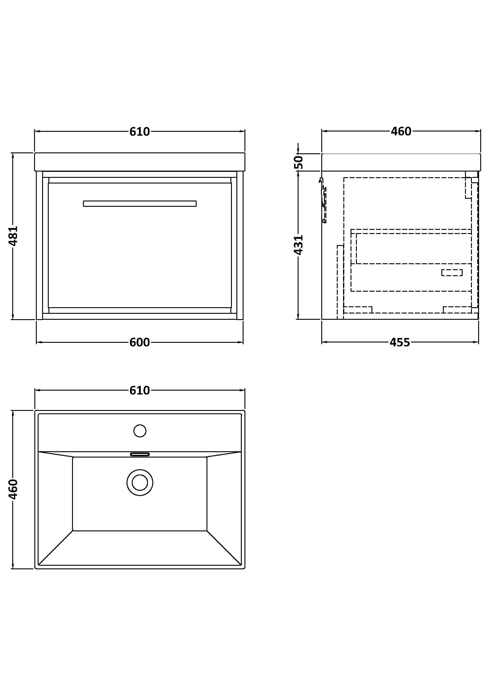 Hudson Reed Lille 600mm 1 Drawer Wall Hung Vanity Unit & Thin-Edge Basin – Graphite Grey