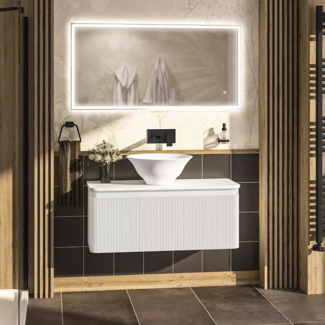 Eastbrook Belice Fluted 1000mm 1 Drawer Wall Hung Unit with Countertop or Basin – Gloss White