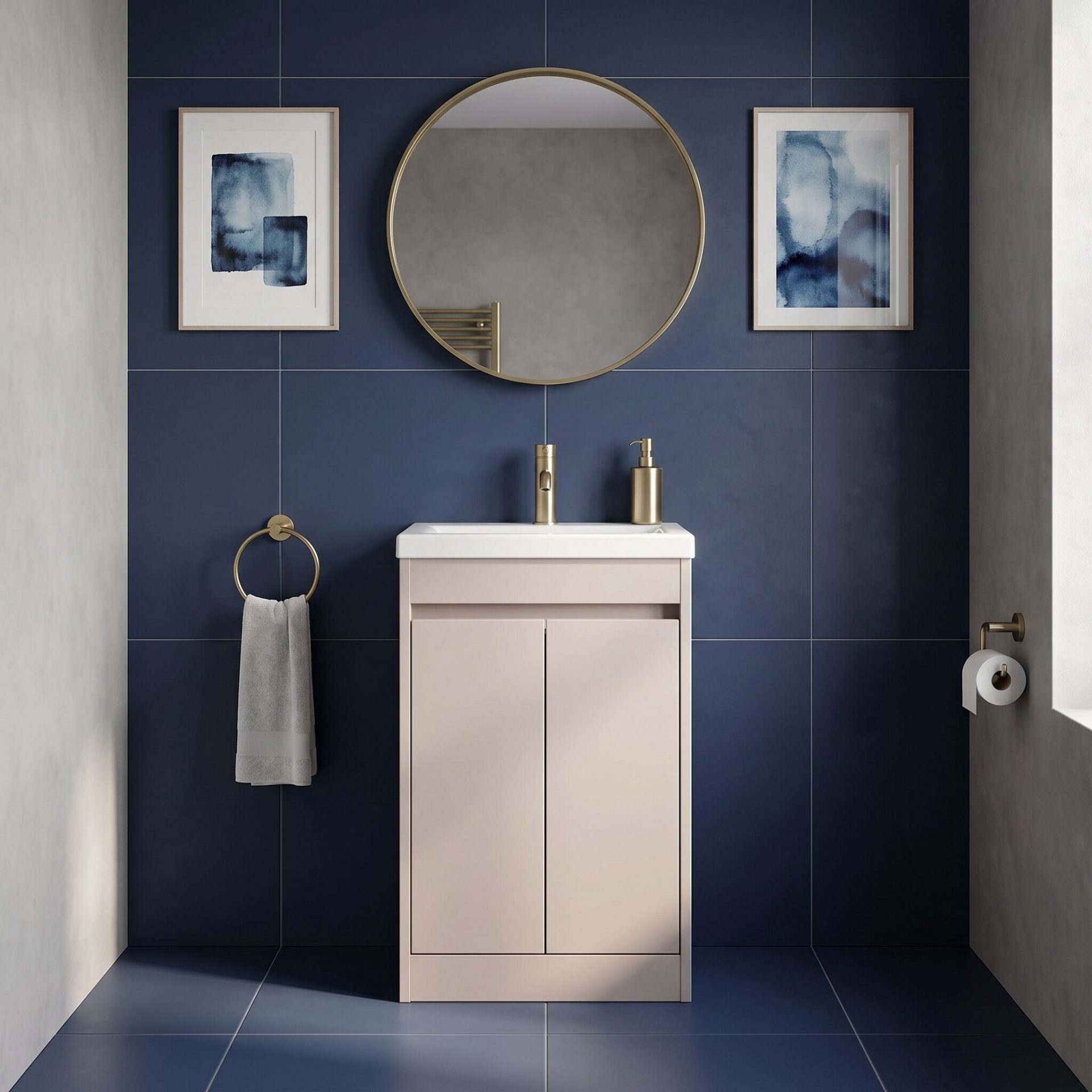 Nuie Havana 500mm 2 Door Floor Standing Unit & Mid-Edge Basin – Soft Linen