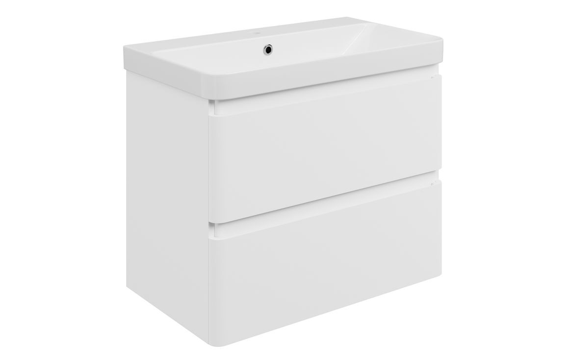 MyBathrooms Clara 805mm 2 Drawer Wall Hung Unit & 1TH Basin – Matt White