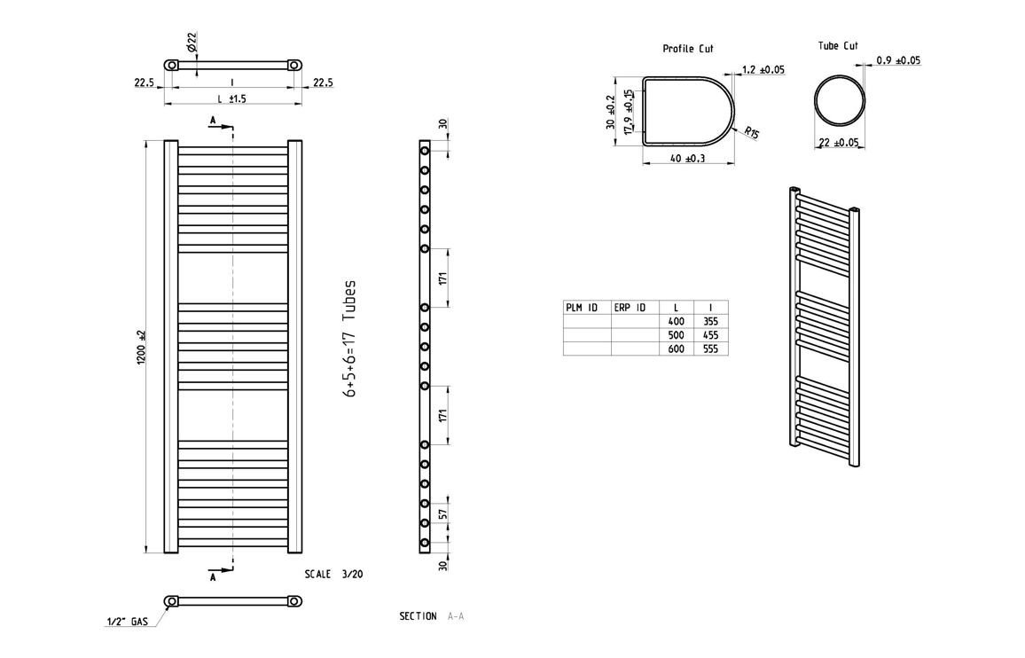 MyBathrooms Flomasta Straight 30mm Ladder Radiator – Matt Black