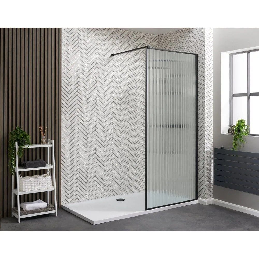 Qualitex Genesis Deluxe Fluted Glass Walk-In Panel – Matt Black