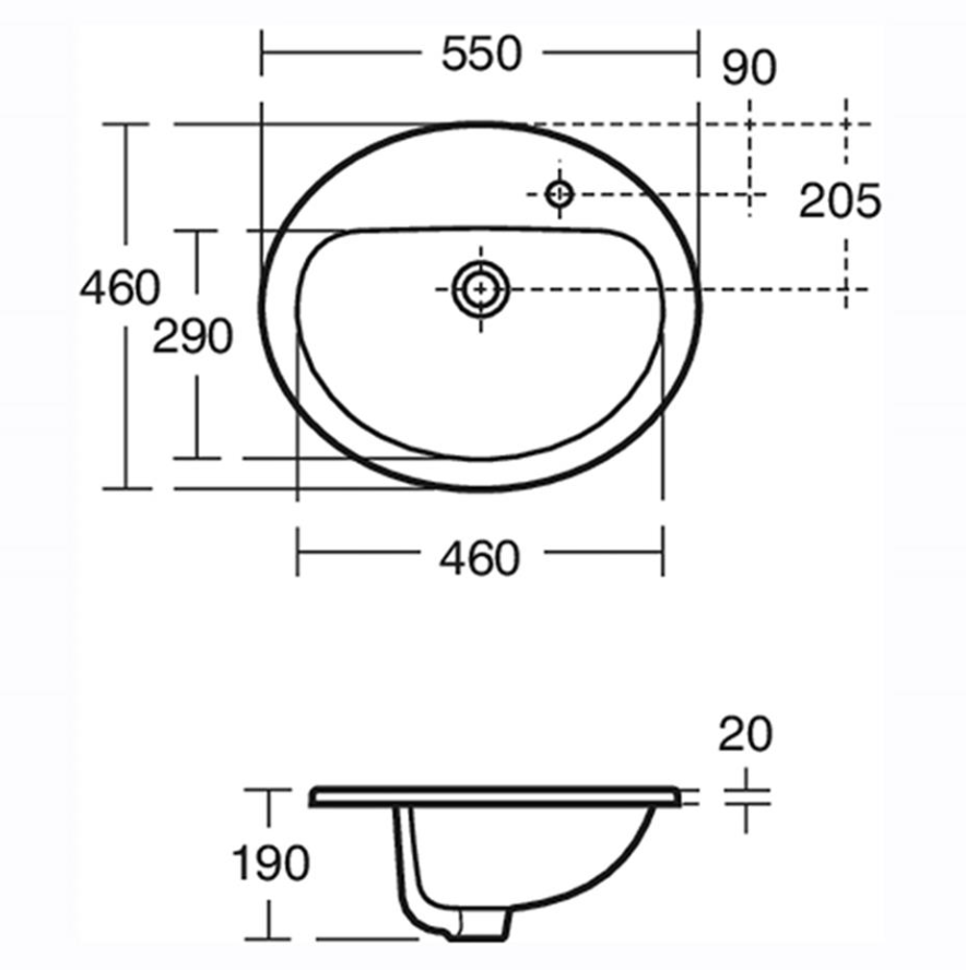 Armitage Shanks Orbit 21 550mm Countertop Washbasin 1TH RH, No Overflow or Chain Hole