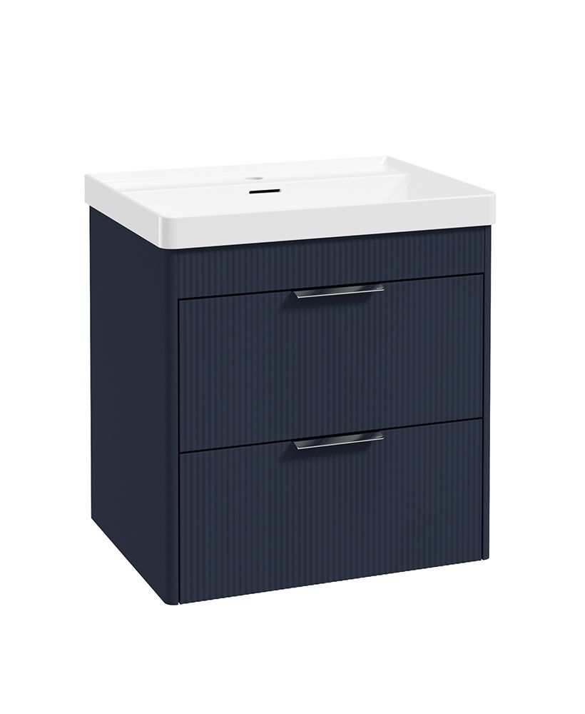 Sonas Reed 600mm 2 Drawer Wall Hung Unit & Basin – Matt Cobalt Night