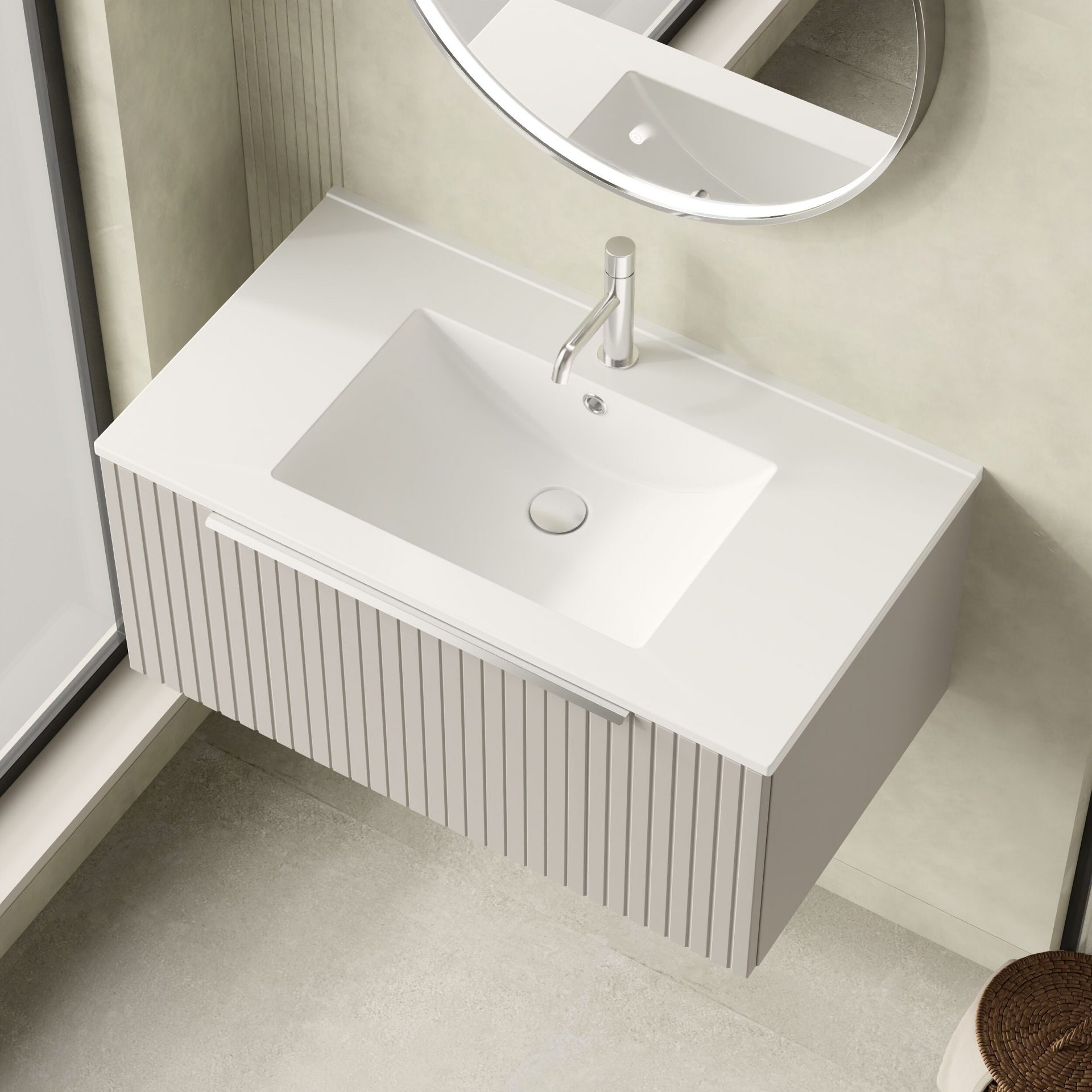 Nuie Lux Flume 800mm 1 Drawer Wall Hung Vanity Unit – Pebble Grey