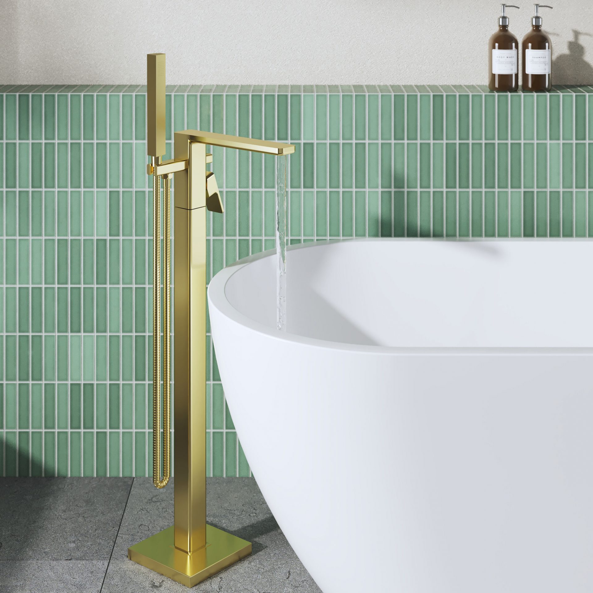 Nuie Windon Freestanding Bath Shower Mixer – Brushed Brass