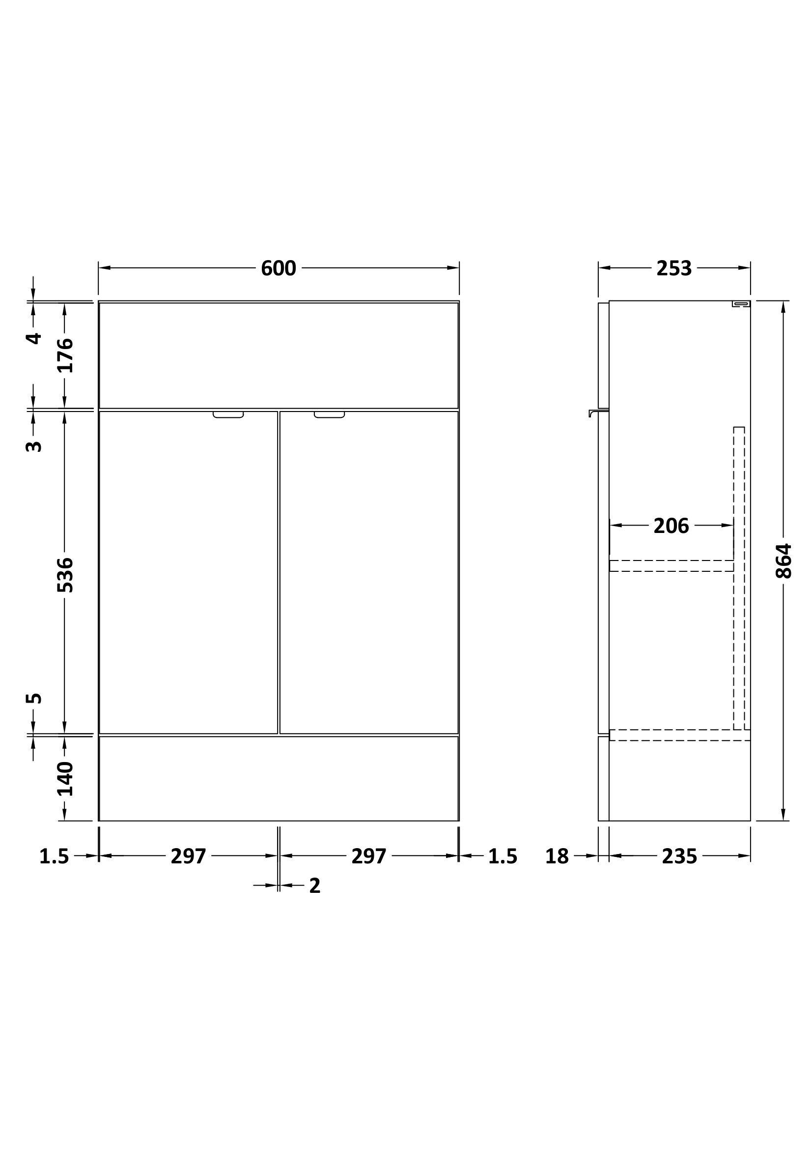 Hudson Reed Fusion Slimline 600mm 2 Door Floor Standing Vanity Unit – Gloss White